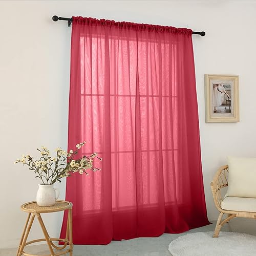 Miniatura 2 de Yancorp Paquete de 2 cortinas traslúcidas de 84 pulgadas de largo, cortinas semitransparentes para ventana, dormitorio, sala de estar (52 pulgadas