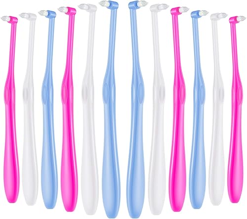 Boao 12 piezas de cepillo de dientes copetudo, cepillo de dientes compacto a granel, cepillo de dientes de ortodoncia suave, cepillo interdental
