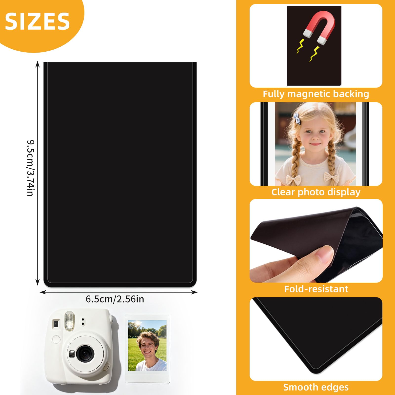 10 sztuk magnetycznych ramek na zdjęcia do lodówki, 9,5 x 6,5 cm, magnetyczne ramki na zdjęcia, naklejki na lodówkę do Polaroid Instax Mini Film, małe magnetyczne ramki na zdjęcia, pocztówki, czarne