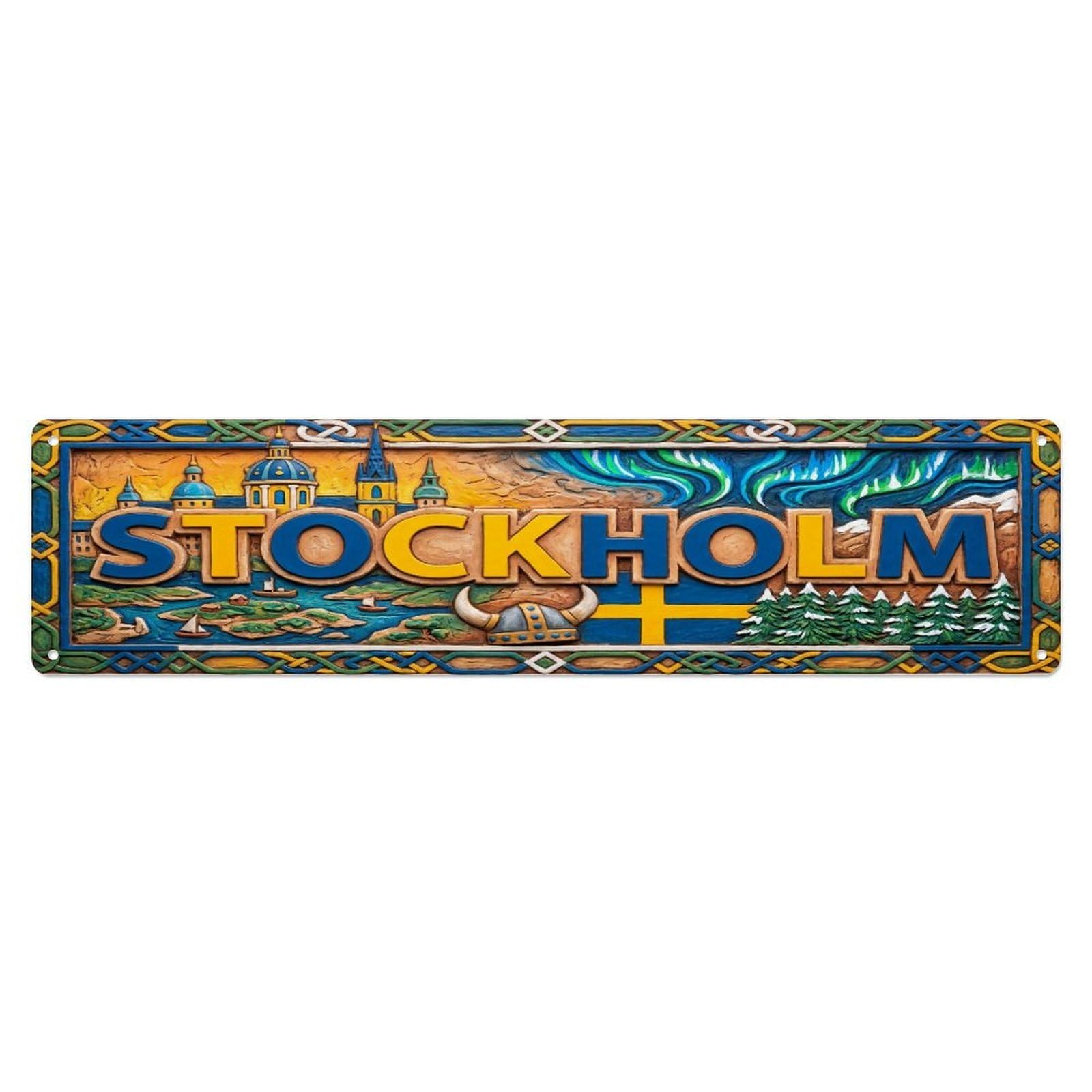 Xanthor Style Metal Tin Sign Vintage Stockholm Sweden Flag Pattern