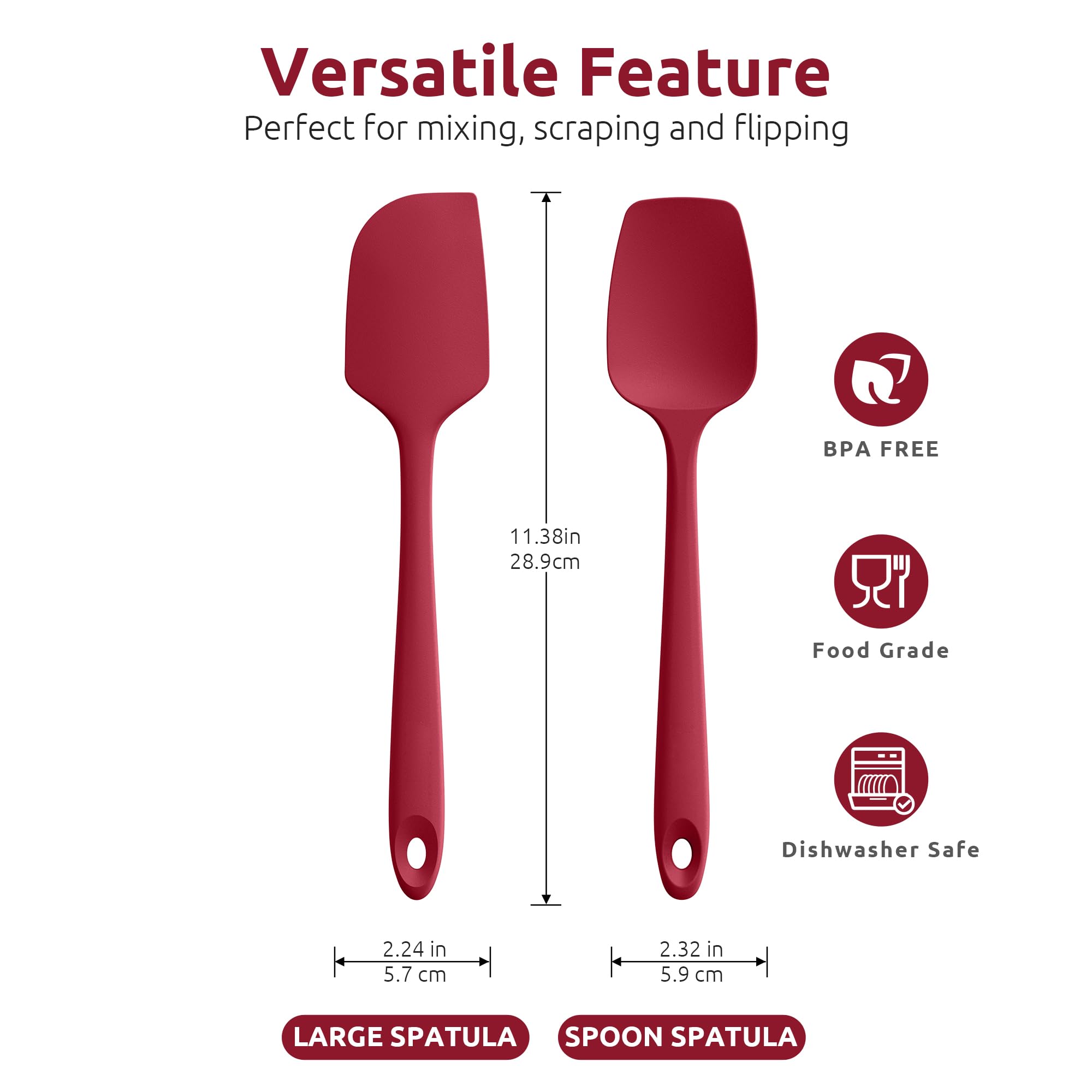 U-Taste Silicone Spatula Set of 2: 315℃ Heat Resistant Flexible Seamless Rubber Spoon Spatula - Image 2