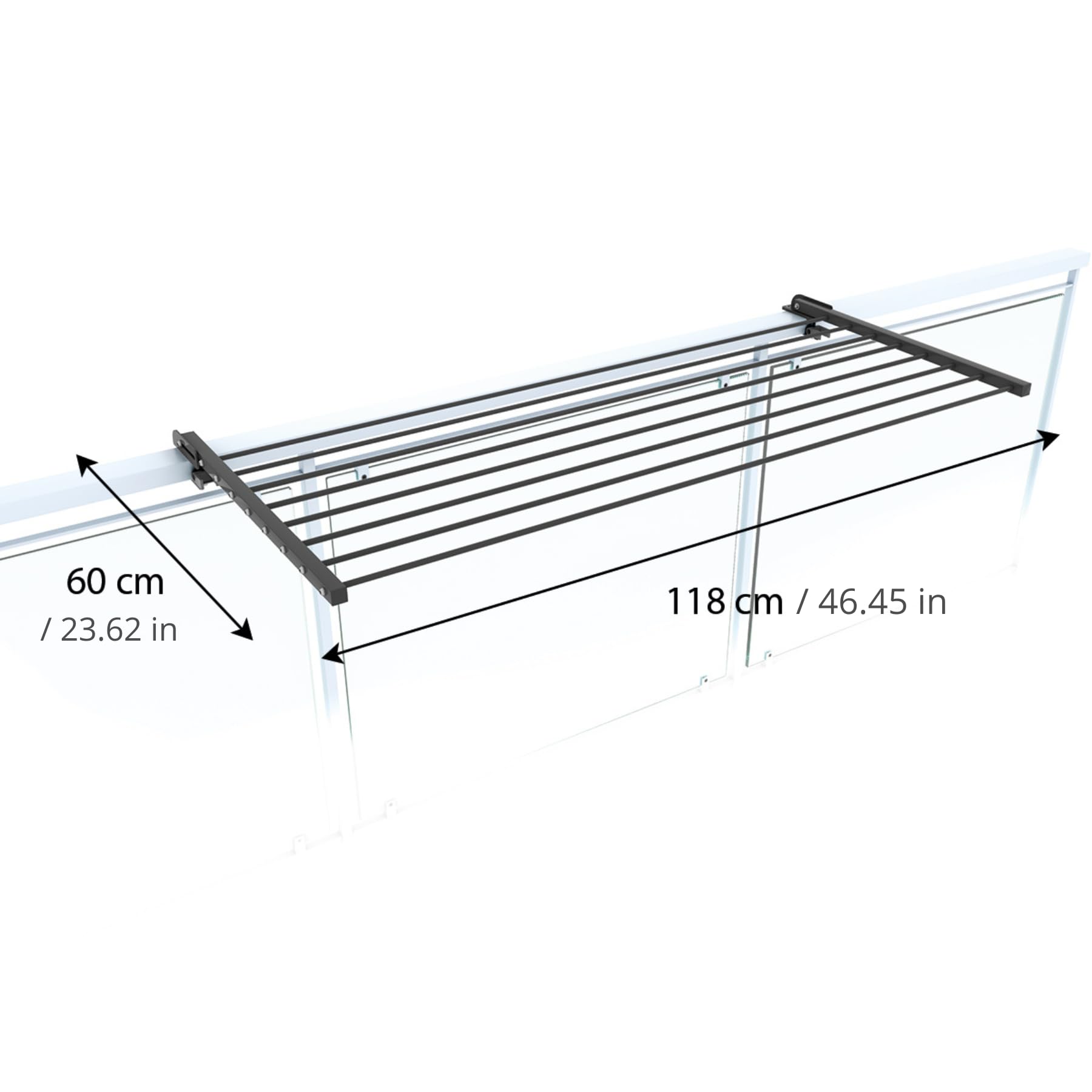 Foxydry, klappbarer Wäscheständer Duo für Außengeländer, strapazierfähig, aus Edelstahl und Aluminium, für Terrassen, Balkone und Geländer, Länge 118 cm (Anthrazit, 118 cm)