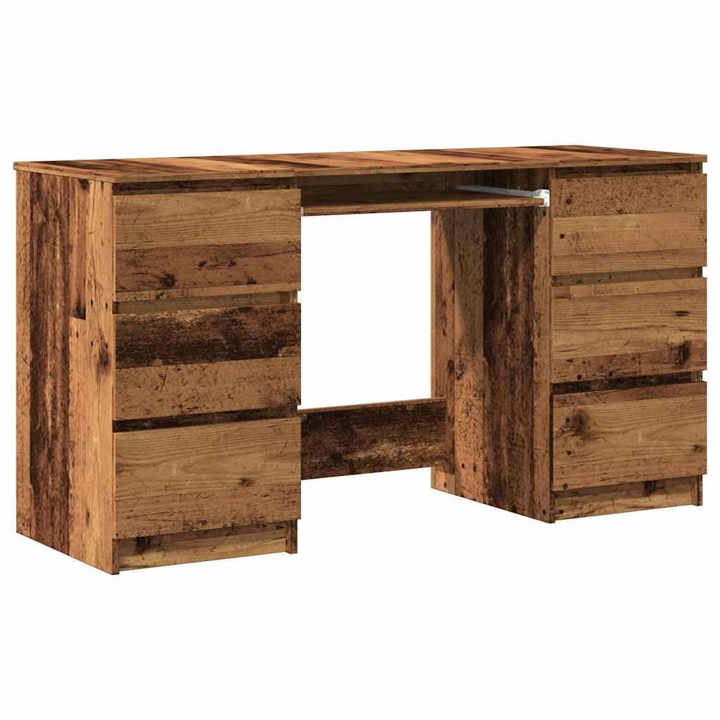 Scrivania effetto legno anticato, 140 x 50 x 77 cm, con 6 cassetti, spazioso piano per ufficio e home office, scrivania con spazio portaoggetti, design minimalista