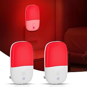 Luz noturna de luz vermelha de 670 nm para terapia do sono, 2 unidades de luz noturna regulável com sensor do crepúsculo ao amanhecer, luzes noturnas de LED conectadas à parede promovem o sono natural