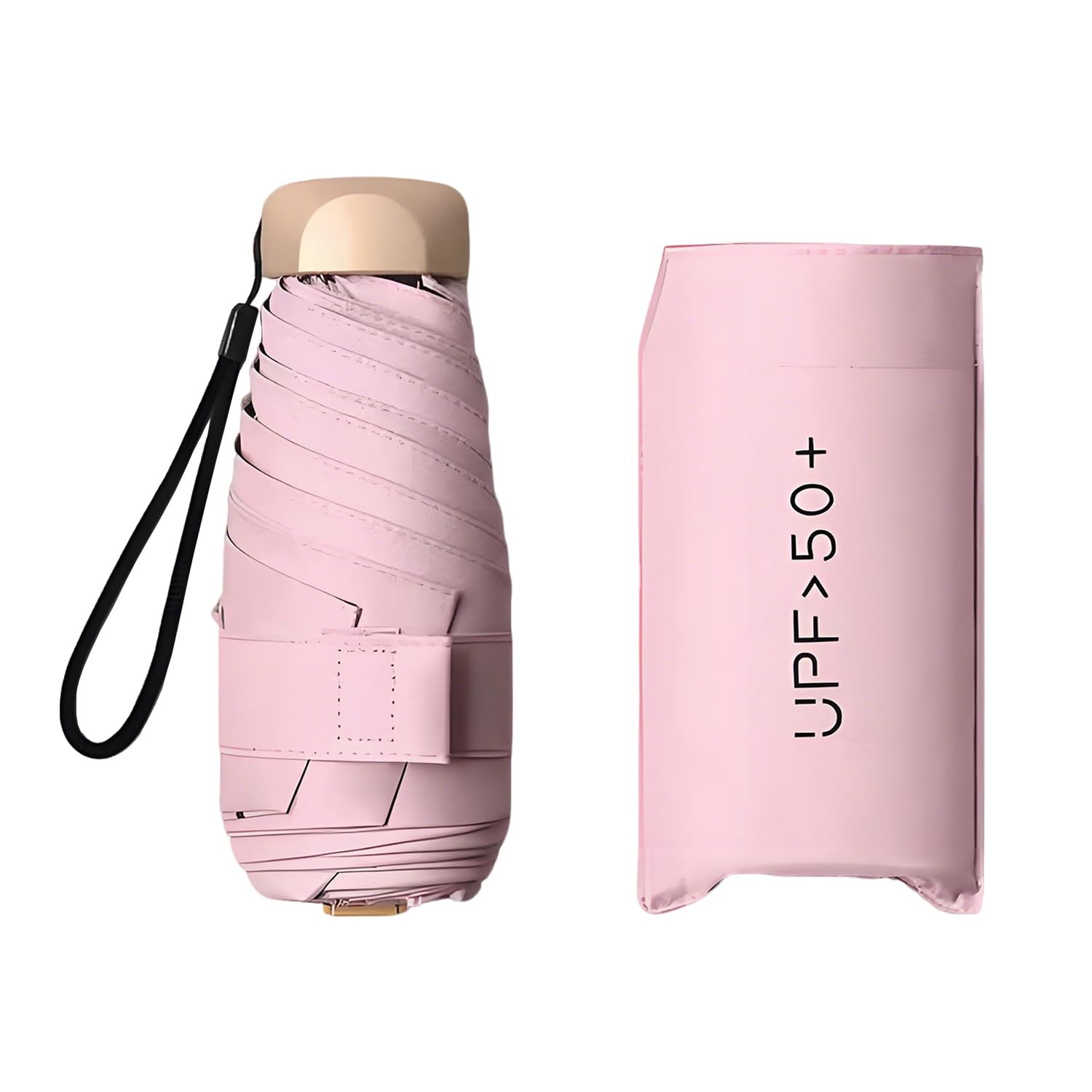 Pieghevole Viaggio Ombrello, Ombrello Piccolo, Mini Ombrello Tascabile, UPF 50 Ombrellino da Sole/Pioggia, Ombrelli da Tasca, Ombrelli Ultraleggero Portatile, Rosa