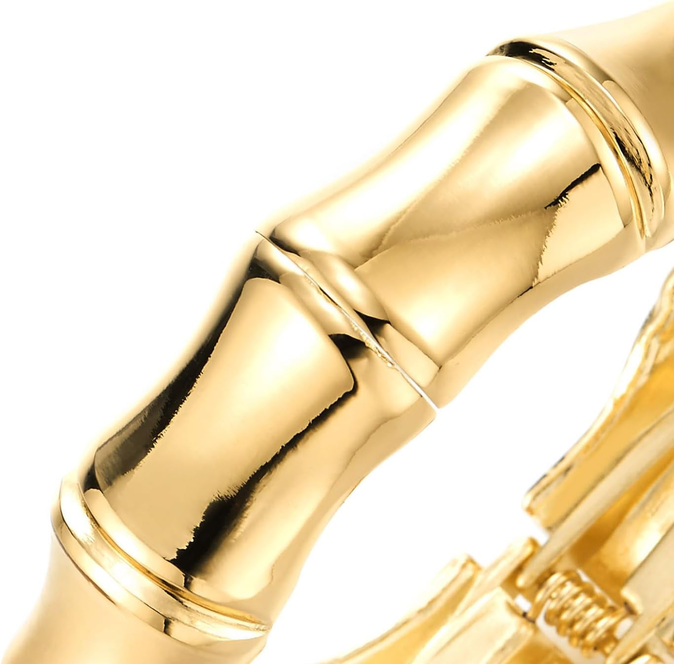 COOLSTEELANDBEYOND Large 18K Gold-Plated Statement Bracelet, Modern Bamboo Bangle Bracelet for Women, Hinged Clasp for Easy Wear - Image 2