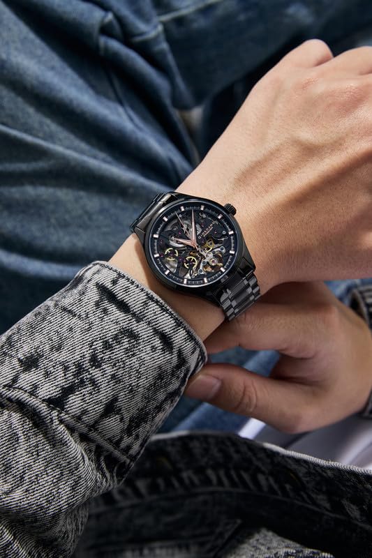 Image of Giordano Premier Fortezza Collection Automatic Watch for Men with Skeleton Round Dial, Luminous Hands and Markers, Stainless Steel Strap - GZ-50225