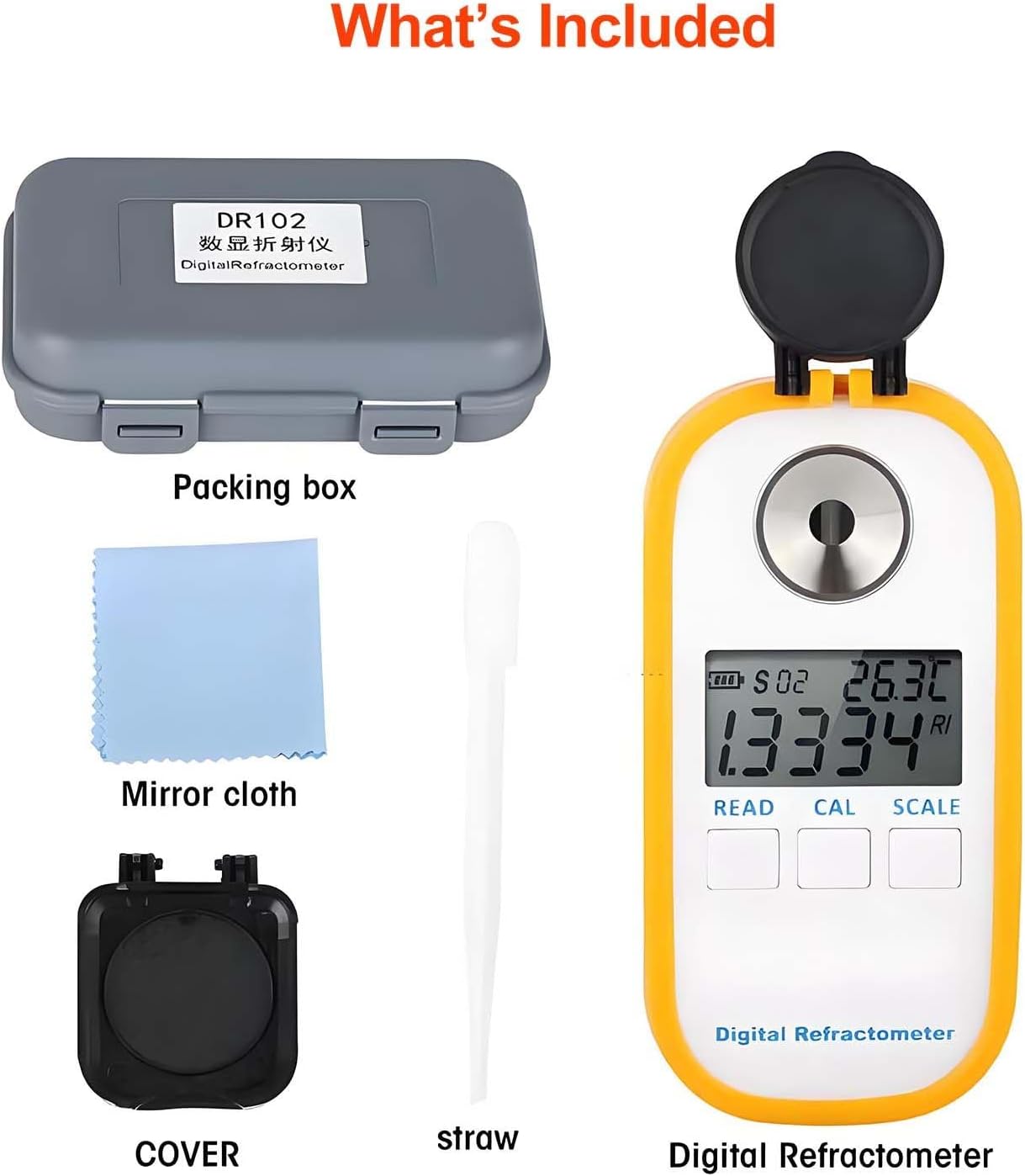 Digital Refractometer, Resolution 0.1% (Concentration), Portable Multi-Parameter Meter for Honey (Brix, Baume, Moisture), Milk Protein, Salinity in Saltwater Aquarium