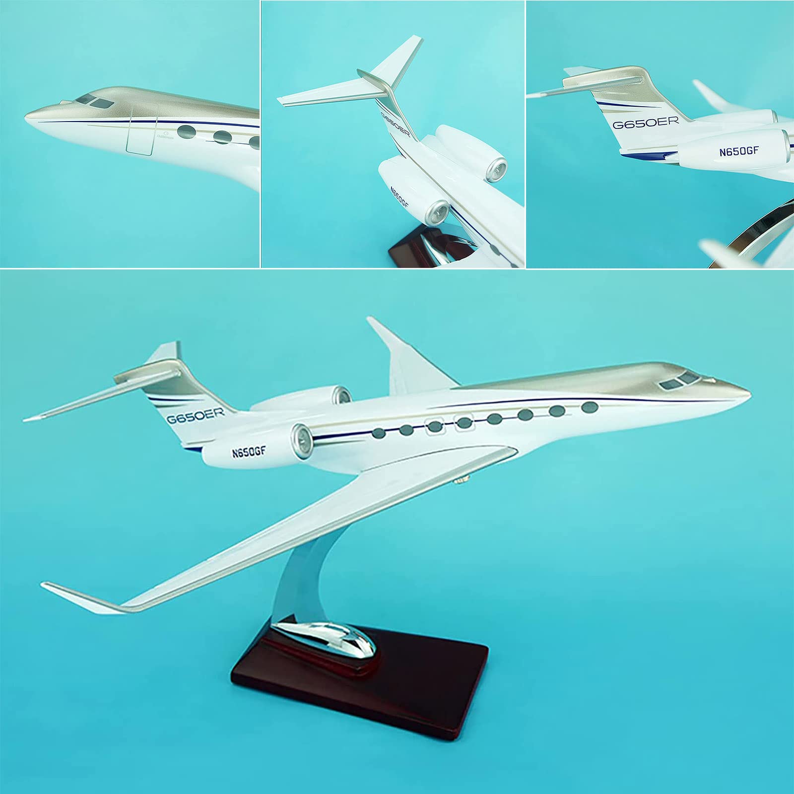 AZIZAT 12" 1/100- Modelli di aeroplani dell'aviazione Aeroplano pressofuso in Lega, Gulfstream G650 Modello di Aeroplano in Resina con Supporto Decorazione da Collezione Regalo