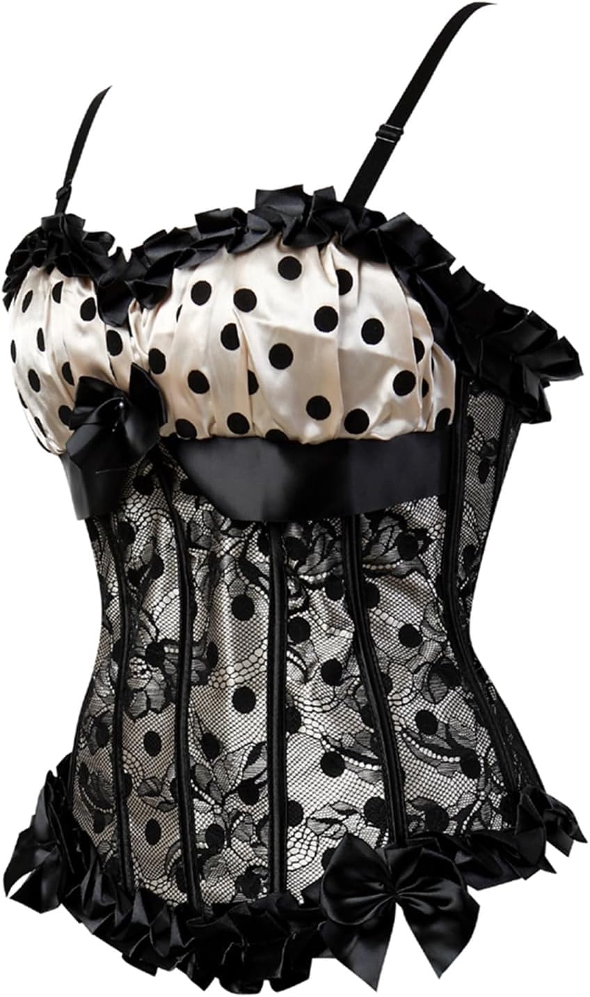 ADELCE Women's Lace up Gothic Jacquard Shoulder Straps Tank Overbust Shaper Corset Bustiers Top: X-Large Khaki 2