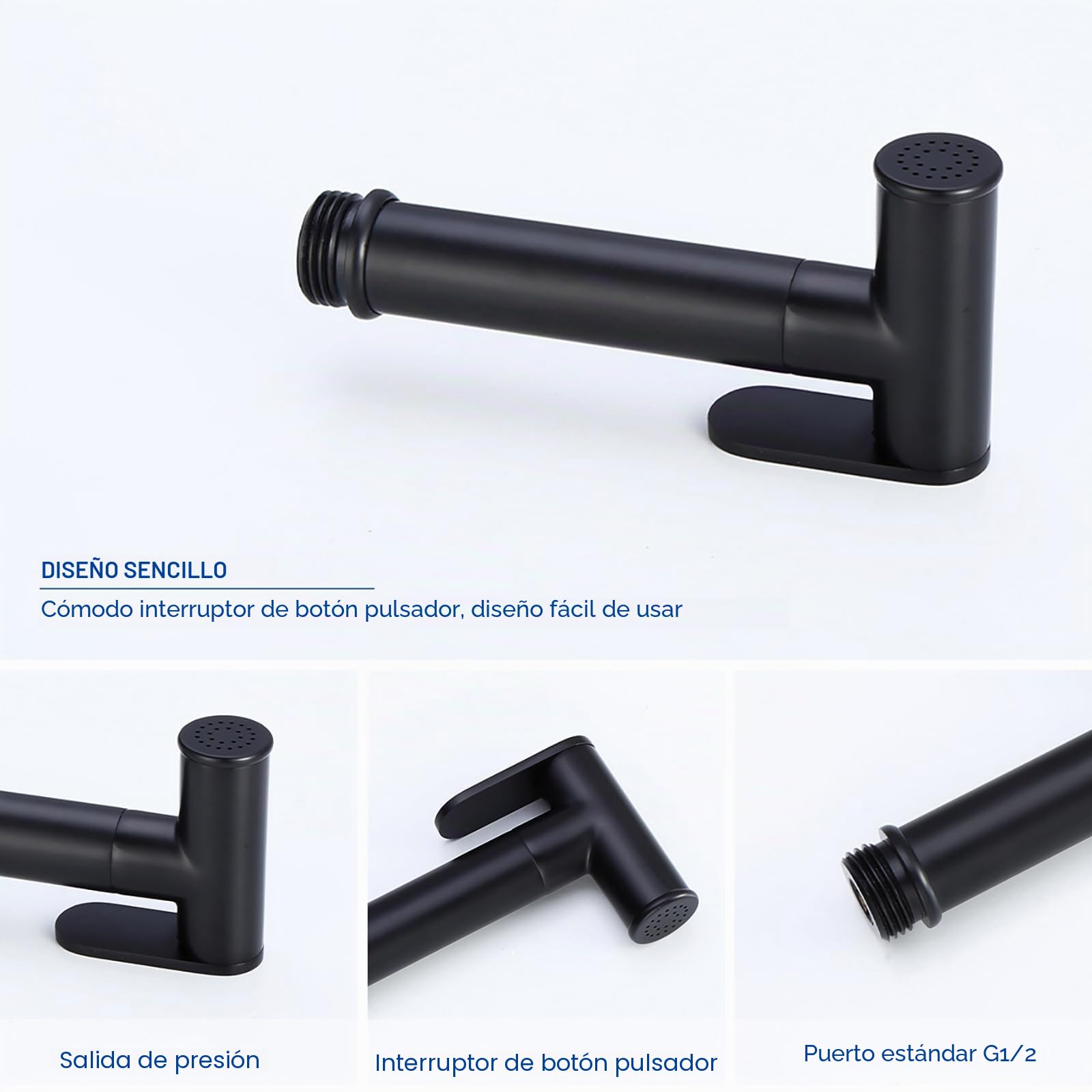 Negro Kit de Rociador de Mano para Inodoro, Agua Fría Rociador de Bidé de Mano en Pared Latón Pulverizador de Bidé de Mano con 1.5M Manguera y Soporte, para Higienico Personal, Duchas, Inodoro
