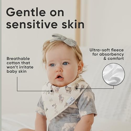 Miniatura 174 de Copper Pearl Paquete de 4 baberos de algodón suave para babeo y dentición, baberos absorbentes para bebés niñas y niños, ajustables para adaptarse a