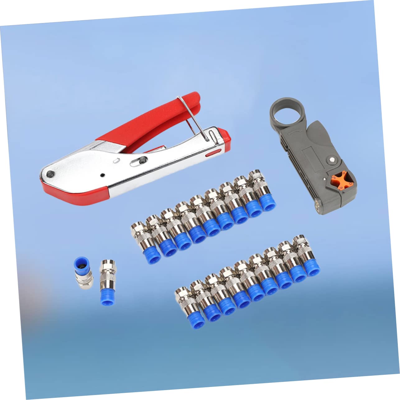 Pince à Sertir pour Câble Coaxial avec Lames Remplaçables | Kit 20 Pièces Bleu, Métal et Abs, Compatible Plupart des Connecteurs de Compression