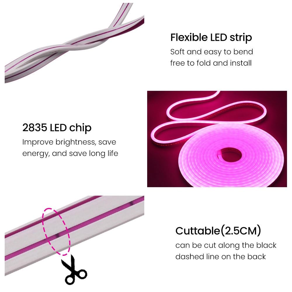 12 V DIY LED-Neonstreifenlicht, 6 mm x 12 mm, flexibler Silikonschlauch, 2,5 cm, schneidbare Bandlampe, 1 Meter, 1 Stück(White 4000k)