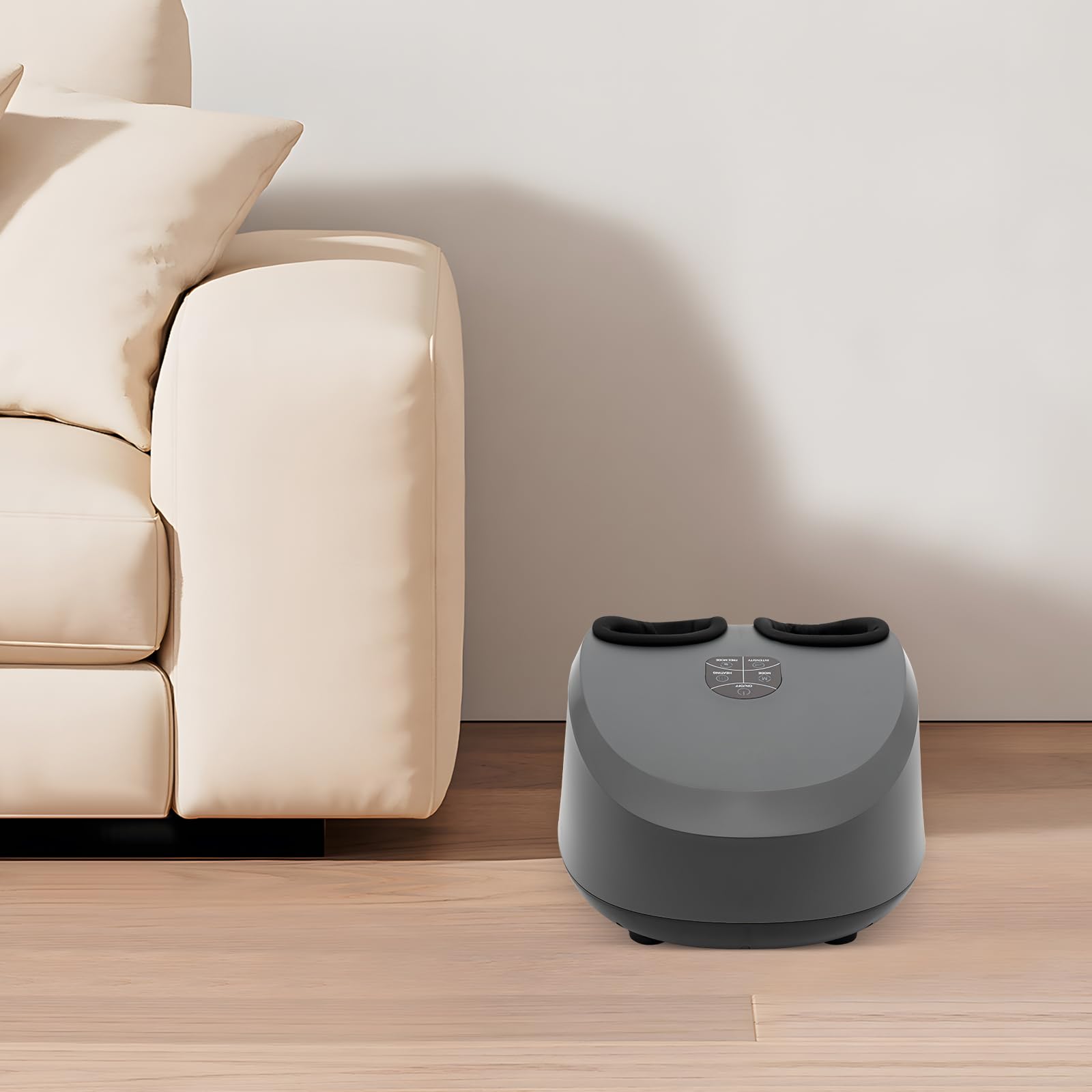 Massaggiatore elettrico per piedi da usare in ufficio e a casa | Riscaldabile, tre livelli di massaggio e temperatura, rimovibile e lavabile, ABS, telecomando touch screen, nero