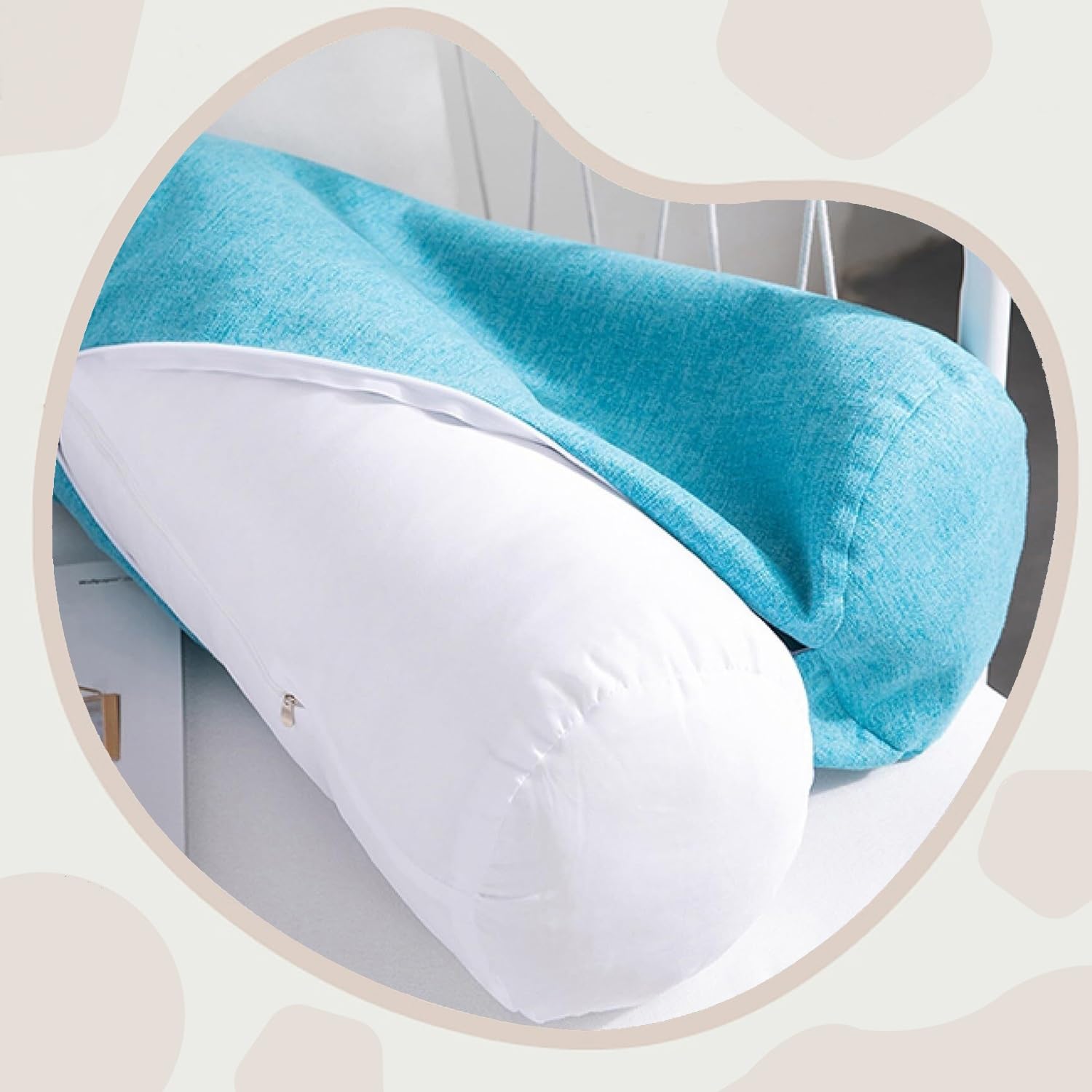 Linen Neck Roll Pillowcase - Cylinder Bolster Cover With Zipper, Breathable Cervical Pillow Cover (6x24 Inch, Deep Blue)