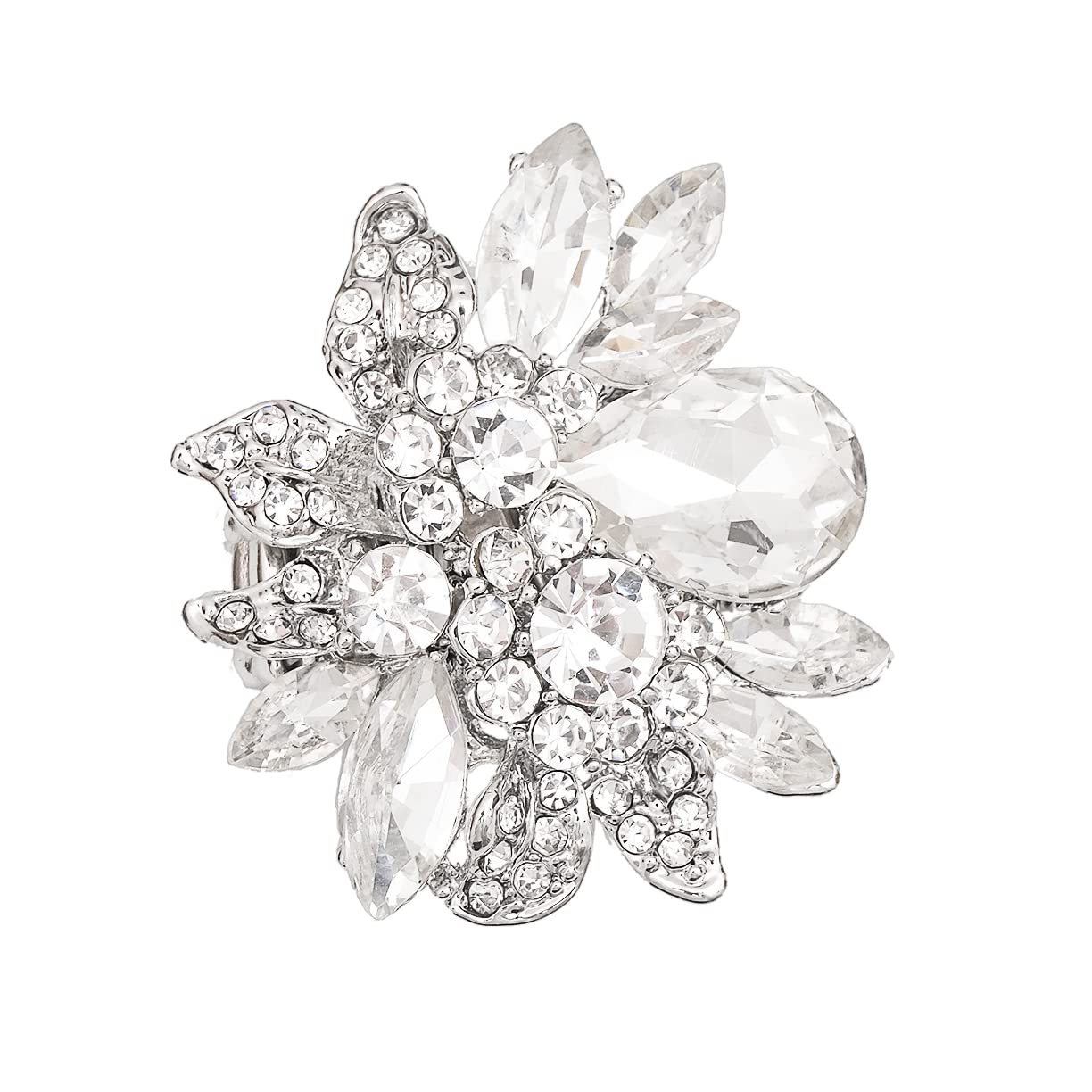 CSY Luxury Women's Austrian Crystal Leaves Flower Big Cocktail Statement Rings Stretch Adjustable Ring Jewelry Accessories