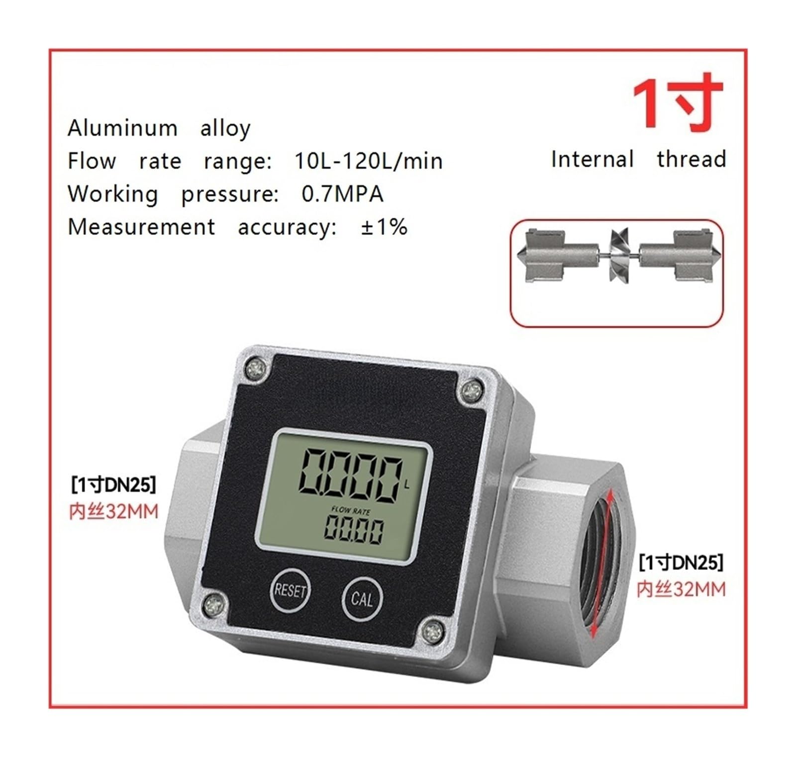 Medidor de Flujo Electrónico Digital Acero Inoxidable con Acumulación Total Instantánea | 1"aluminum alloy