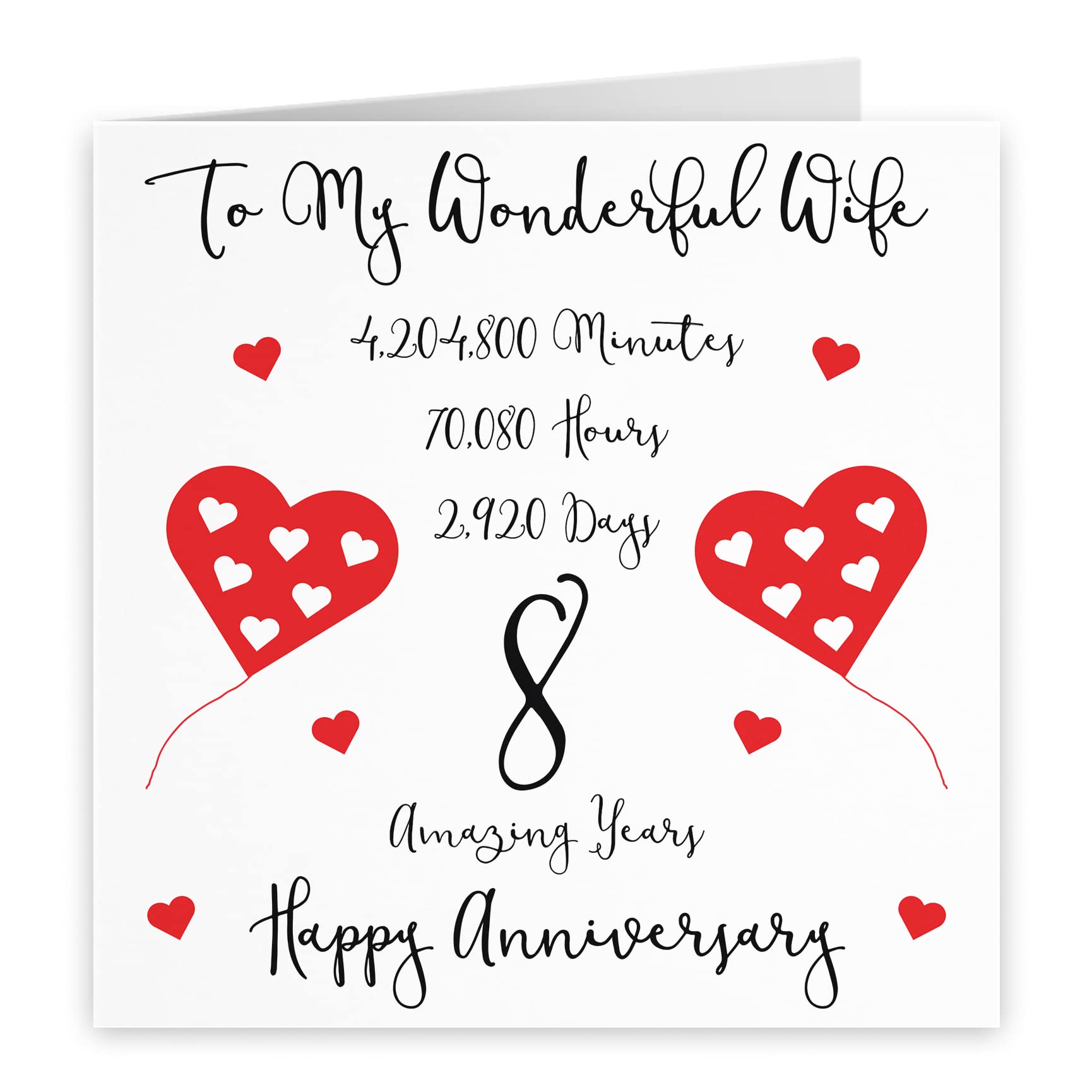 Hunts England - Romantic Wife 8th Wedding Anniversary Card - To My Wonderful Wife - 8 Amazing Years - Timeless Collection - Image 2