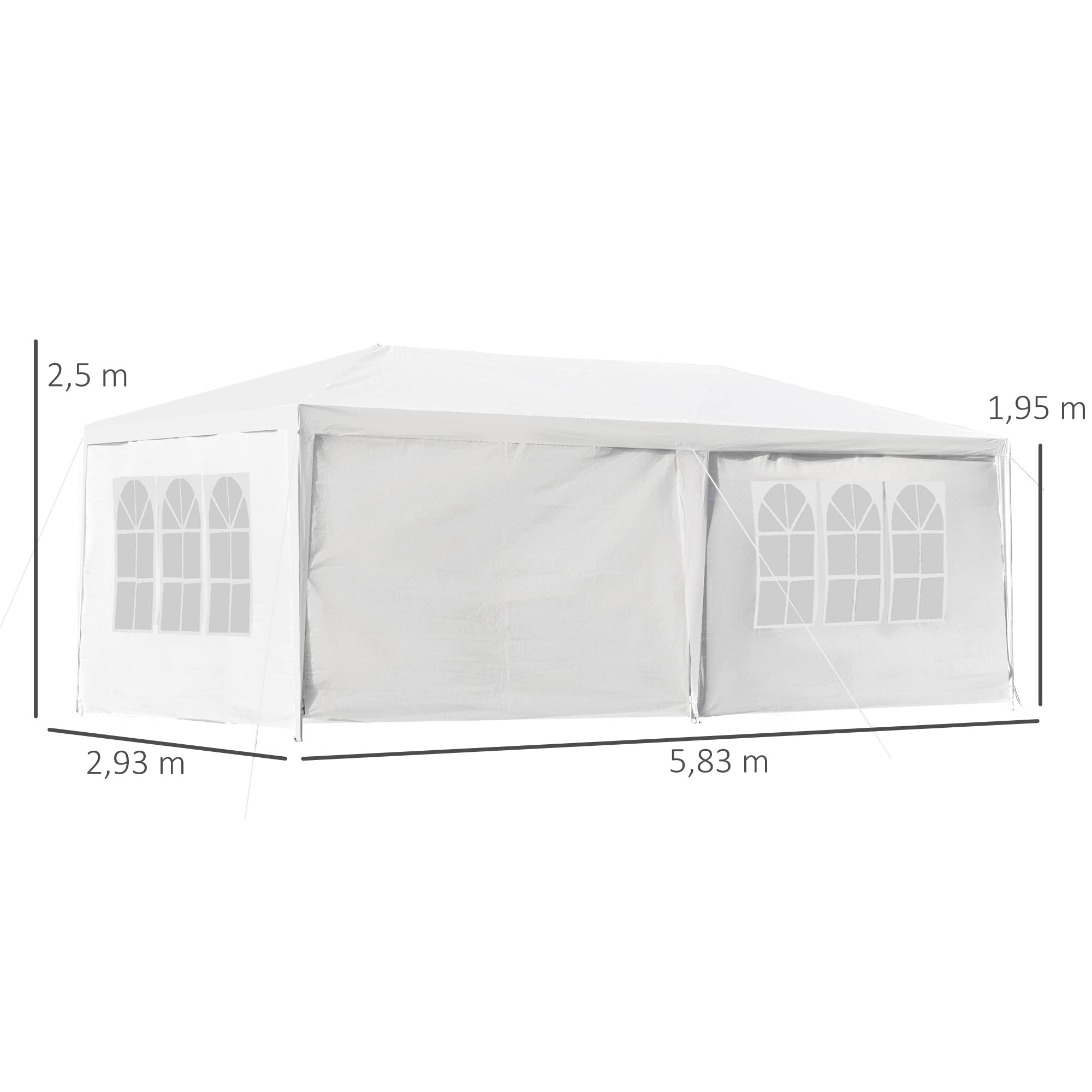 Outsunny Carpa de Jardín 6x3 m Cenador Desmontable de Exterior con 4 Ventanas 2 Puertas con Cremallera 6 Paredes Laterales e Impermeable Pabellón para Terraza Patio Playa Blanco