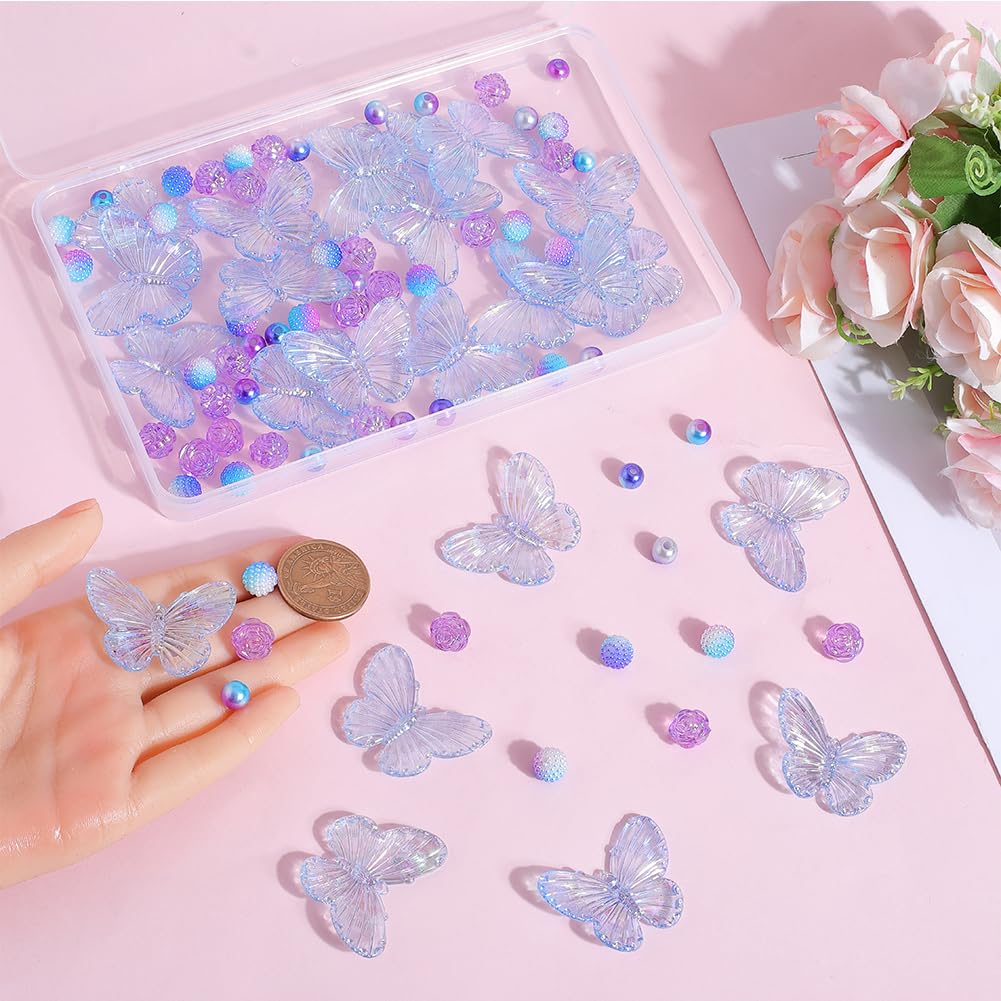 SUNNYCLUE 1 Box 100Pcs 4 Styles Acrylic Butterfly Bead Transparent Flower Beads Bulk Assorted Round Ball Pearl Bubblegum Loose Spacer Bead for Bracelet jewellery Making DIY Necklace Crafts Accessories - Image 3
