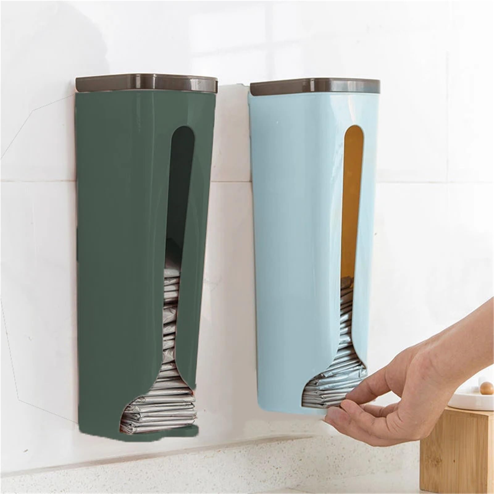 Distributore Di Sacchetti Di Cestino 2 pezzi scatola di immagazzinaggio del sacchetto della spazzatura scatola di immagazzinaggio a parete in plastica for la cucina sacchi della spazzatura camera da l