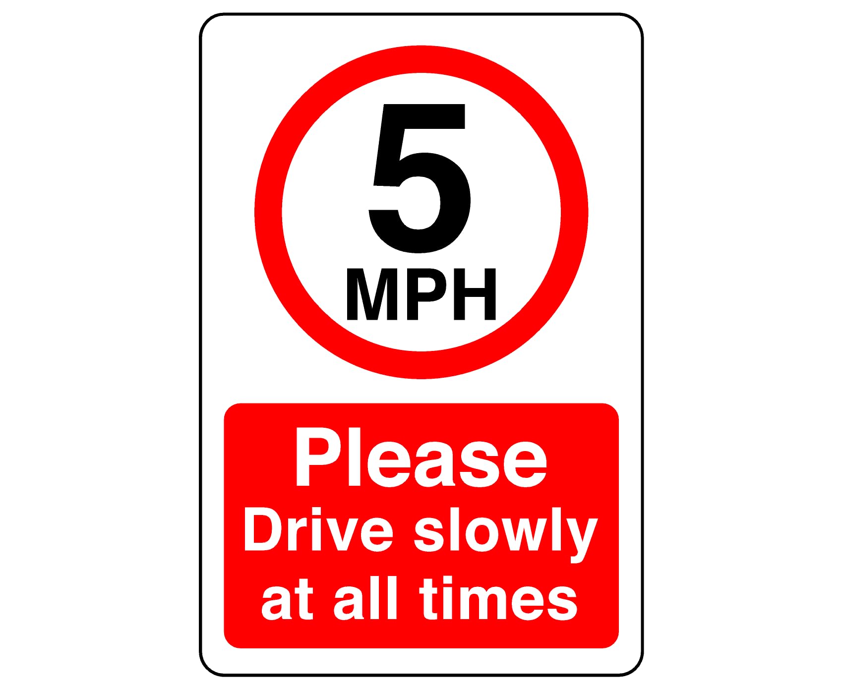 5mph please drive slowly at all times- 1.2mm Rigid plastic high-visibility and durability for indoor/outdoor usage (400mm x 300mm) Ensures Safety Within 14m Viewing Distance.