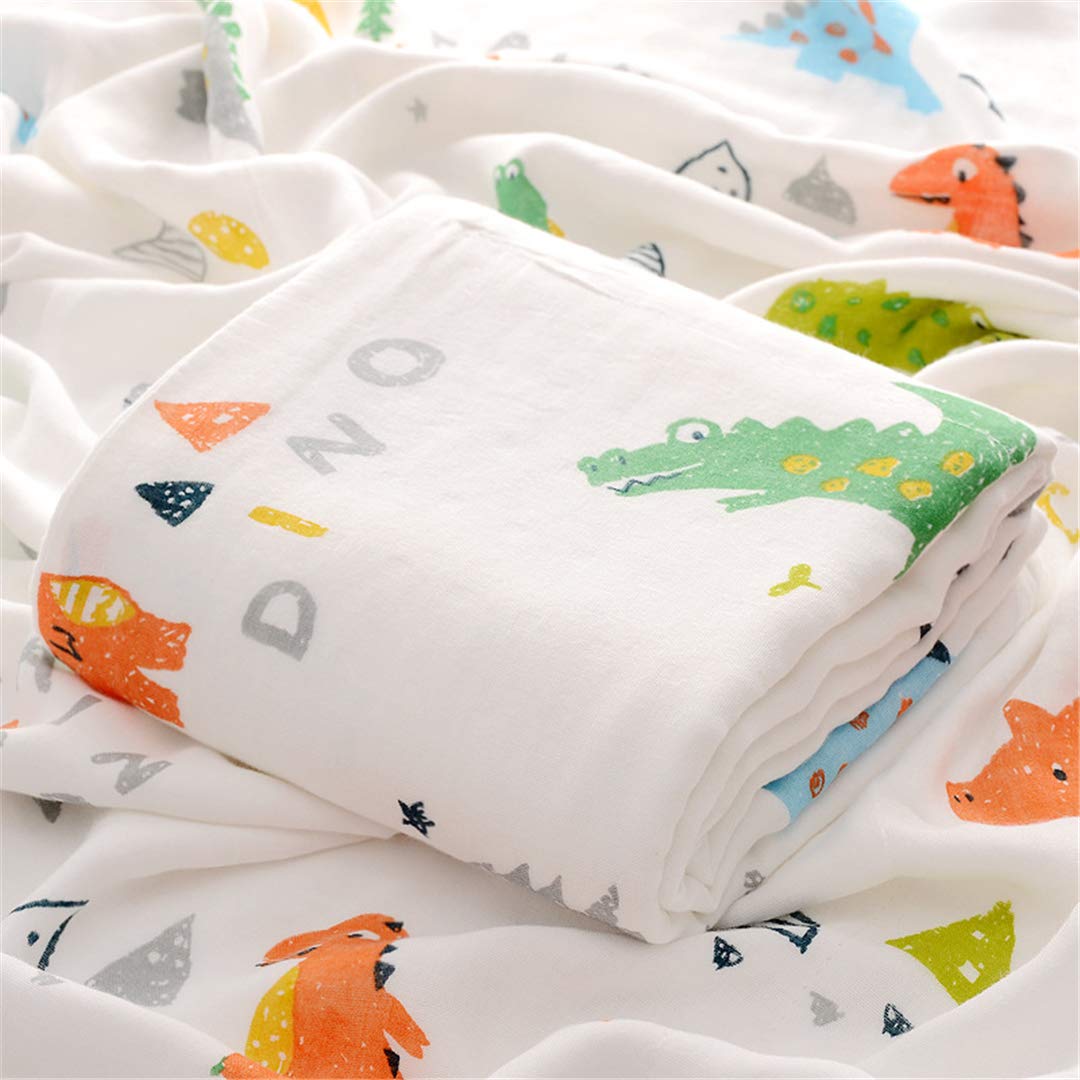 Hayisugar Baby Blankets Muslin Cloth Blanket for Boys or Girls - Bamboo Cotton Newborn Swaddle Blankets Muslin Squares - 110 x 140 cm Perfect Baby Shower Gifts, Dino