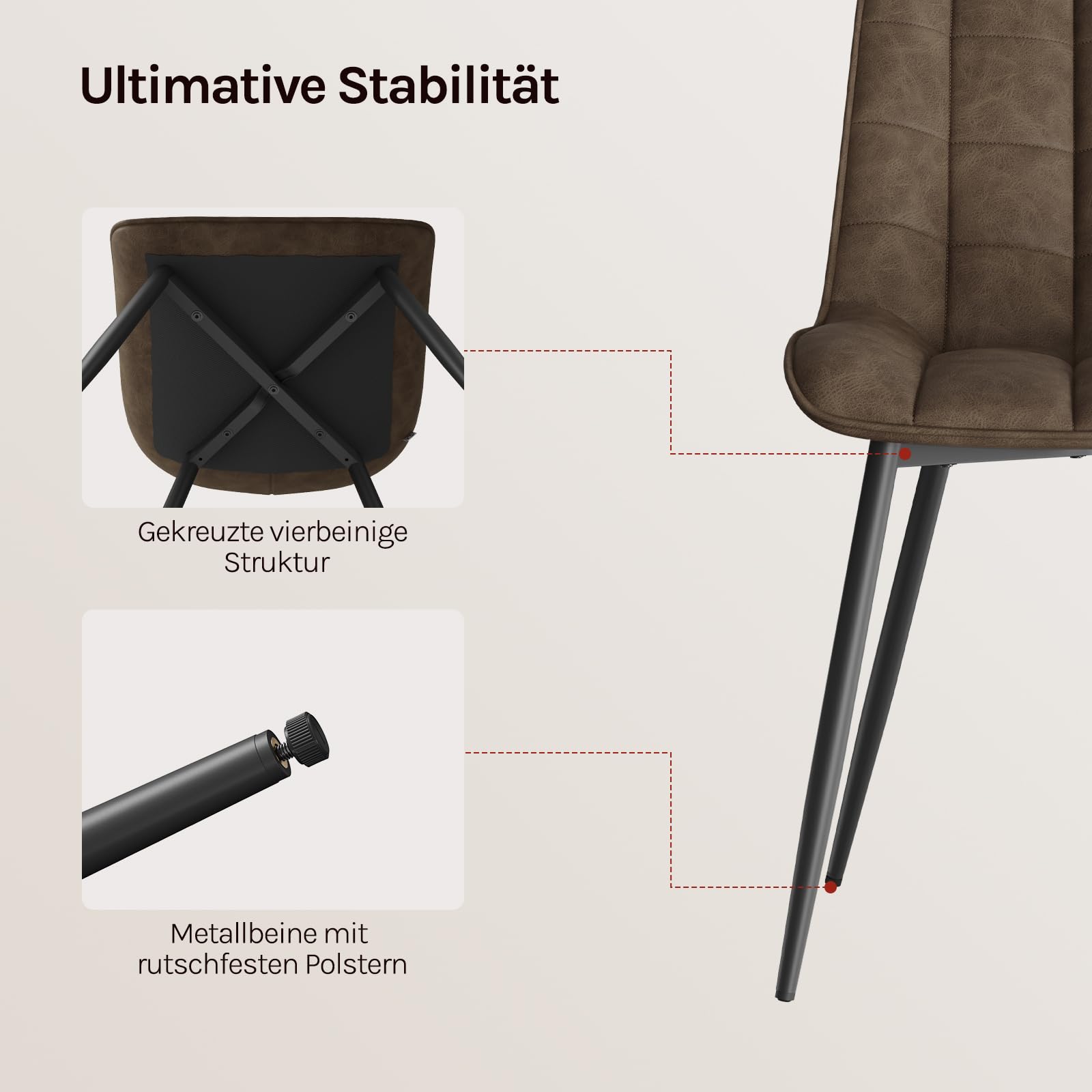 WOLTU Esszimmerstühle 2er Set, für Wohnzimmer Küche Esszimmer, Küchenstühle gepolstert mit Rückenlehne, Sitzfläche aus Kunstleder, mit Metallbeinen, bis 150 kg belastbar, Braun