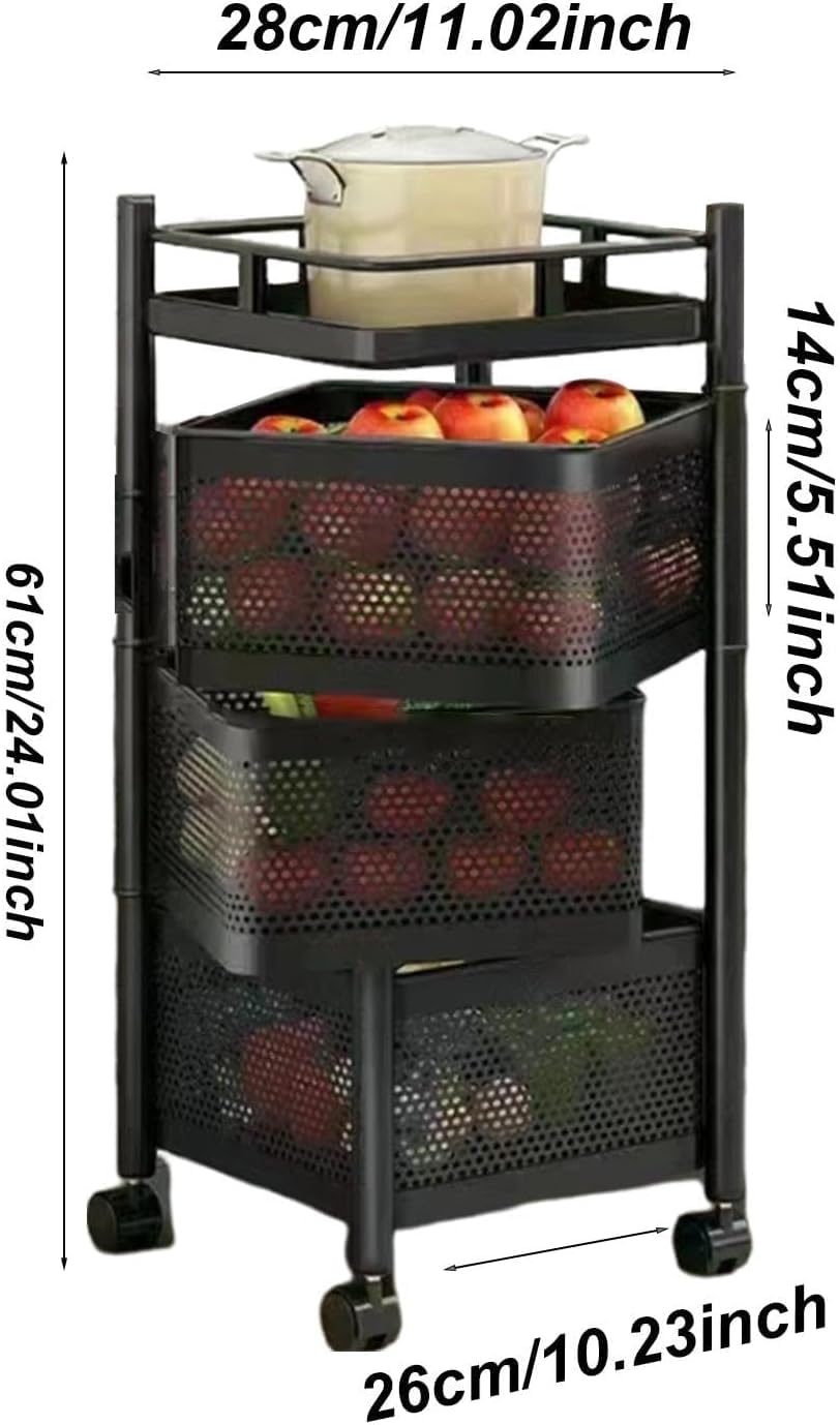 Küchenwagen, drehbarer, mehrschichtiger Küchenregal-Organizer – große Aufbewahrungskapazität für Obst, Gemüse und Snacks, perfekt für Chilischoten und Kohl