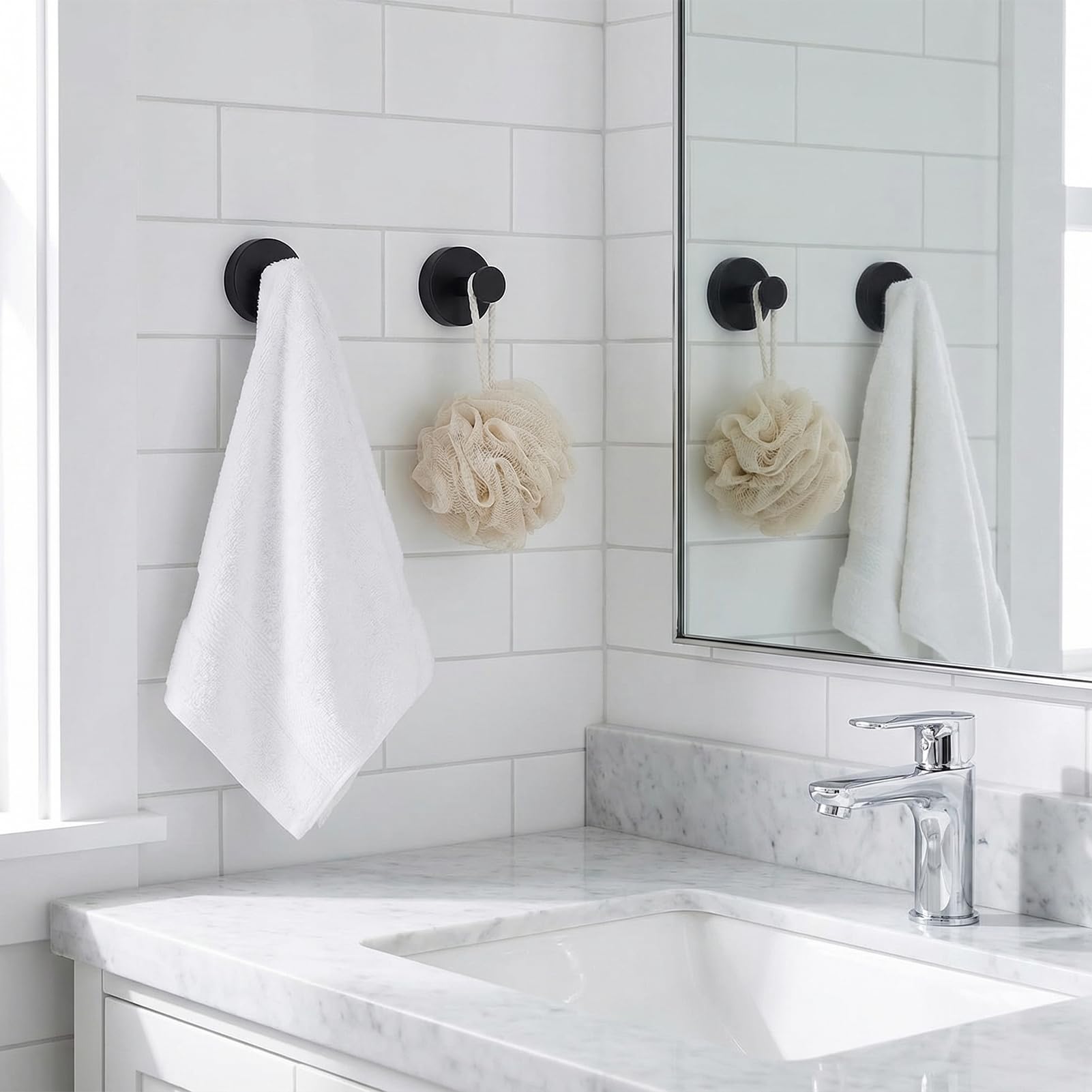6 ganchos con ventosa, ganchos con ventosa, color negro, ventosa con toallero extrafuertes, reutilizables y extraíbles, ganchos para toallas de baño y cocina