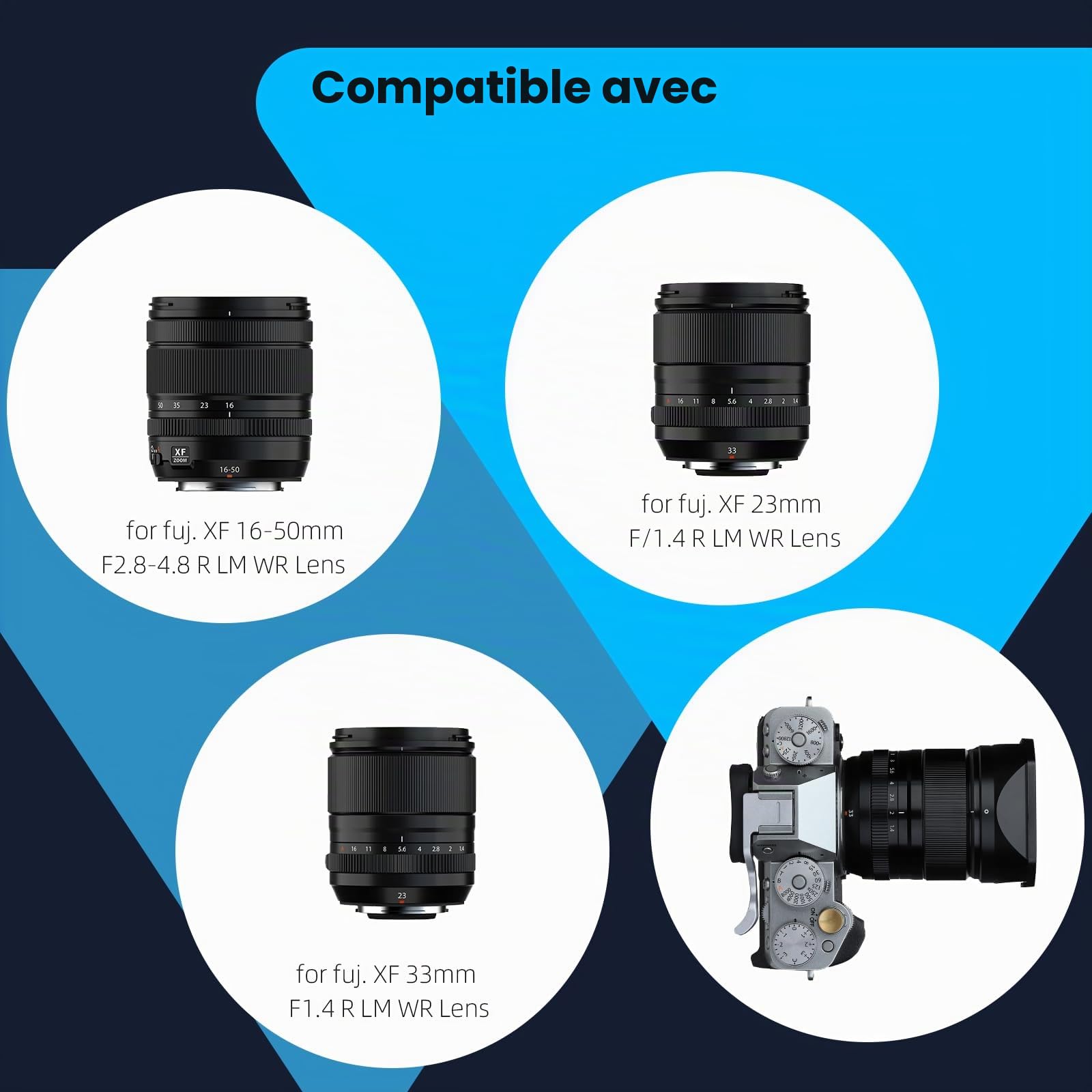 Haoge Pare-soleil carré en métal pour objectif Fujifilm XF 16-50 mm F2.8-4.8 R LM WR, Fujinon XF 33 mm F1.4 R LM WR, Fuji XF 23 mm f/1.4 R LM WR, avec capuchon pour appareil photo XT5 XT4 XT50 XH2