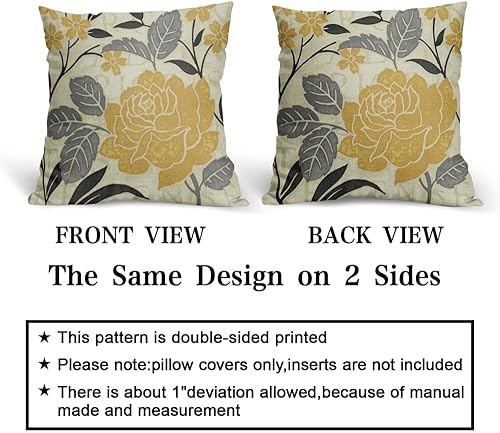 Miniatura 4 de Kawani Juego de 2 fundas de almohada de flores grises y amarillas de 18 x 18 pulgadas, fundas de almohada de color amarillo mostaza, fundas de