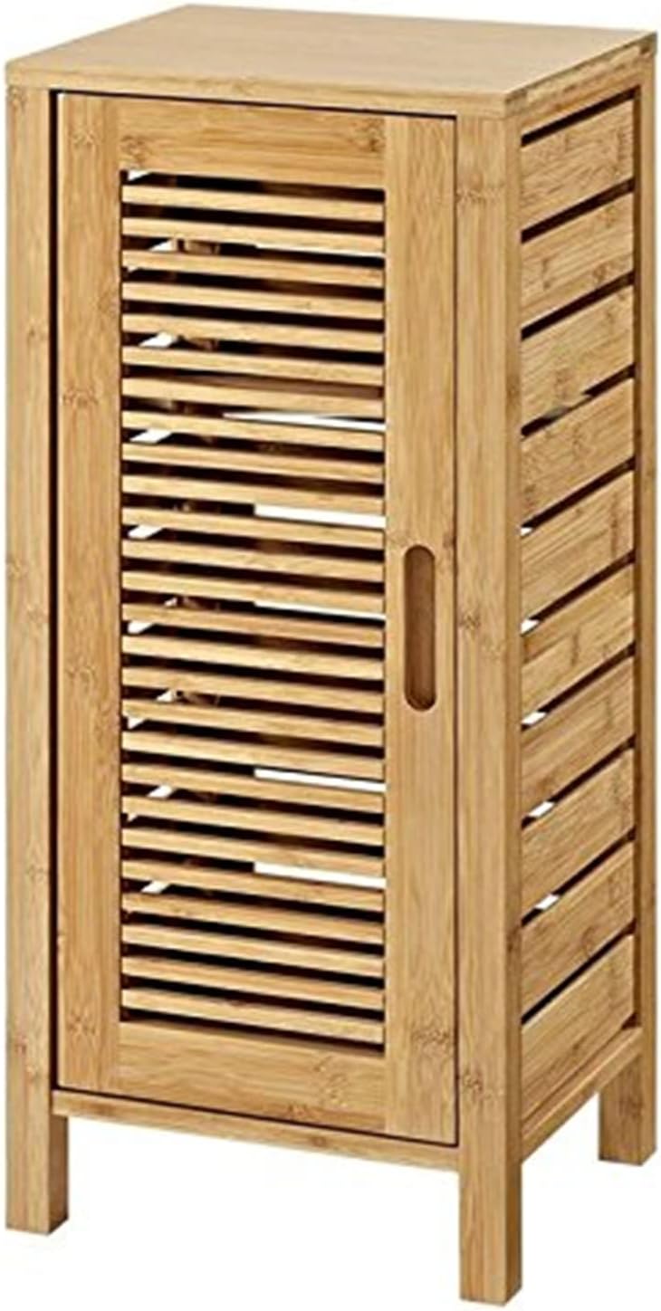 Linon Bracken Sturdy Solid Bamboo Cabinet with a Door and 3 Shelves in Natural