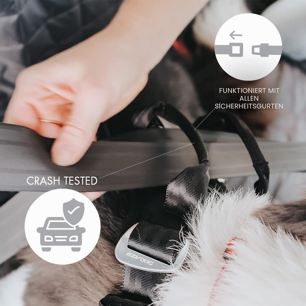 EzyDog Autogeschirr Hund – Crash-Getestet nach ECE R21 – Drive Sicherheitsgeschirr mit integrierter Gurtbefestigung fürs Auto (L, Schwarz)