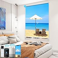 Vista 7 de TIPIACE Persianas de impresión motorizada recargables con control remoto, persiana enrollable de tela opaca completa compatible con Alexa Google