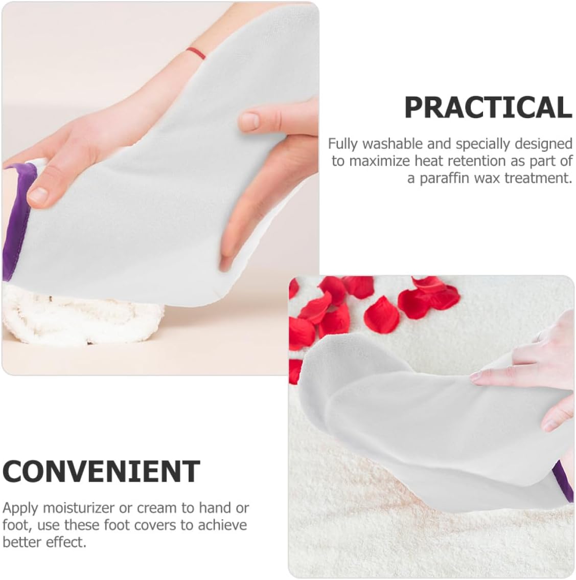 CALLARON Paraffin Wax Therapy Foot Care Bags 1 Pair Moisturizing Wax Refills Liners Spa Foot Treatment Covers White Purple Edge