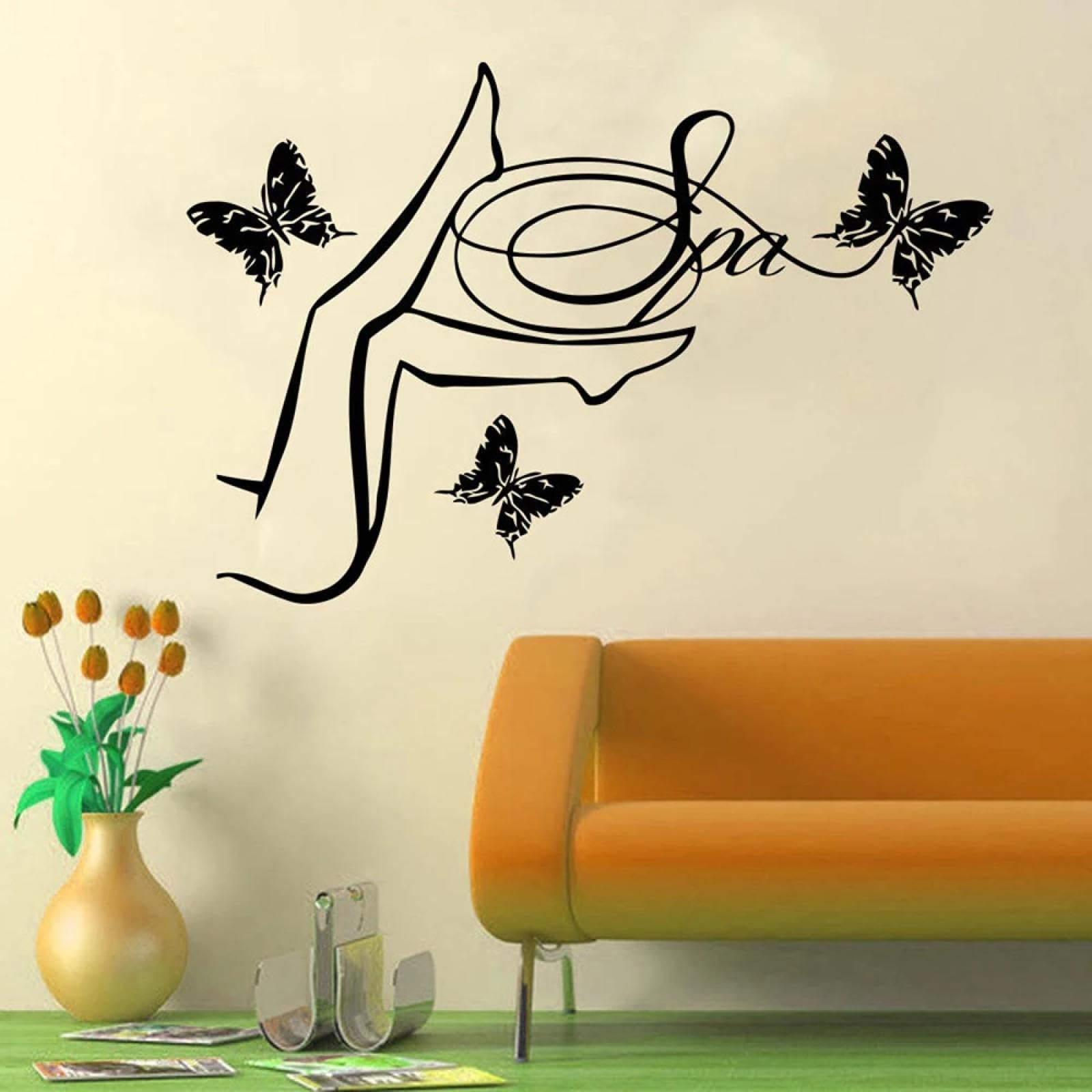 Youousi Women's Black Beauty Facial Care Quote Wall Stickers, Beautiful Butterfly Spa Salon Wall Stickers, Beauty Salon Face Art Stickers