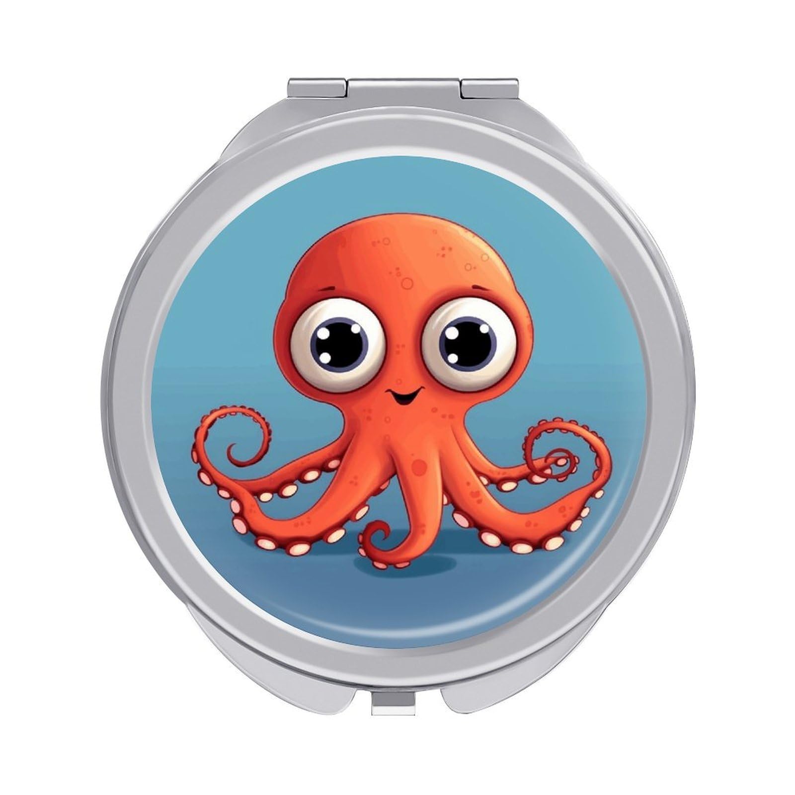 JTREHY Big-Eyed Red Octopus Makeup Mirror Silver Mirror Surface Folding Makeups Mirrors Lightweight Durable Looking Glass for Suitable Traveling Handbag and Purses
