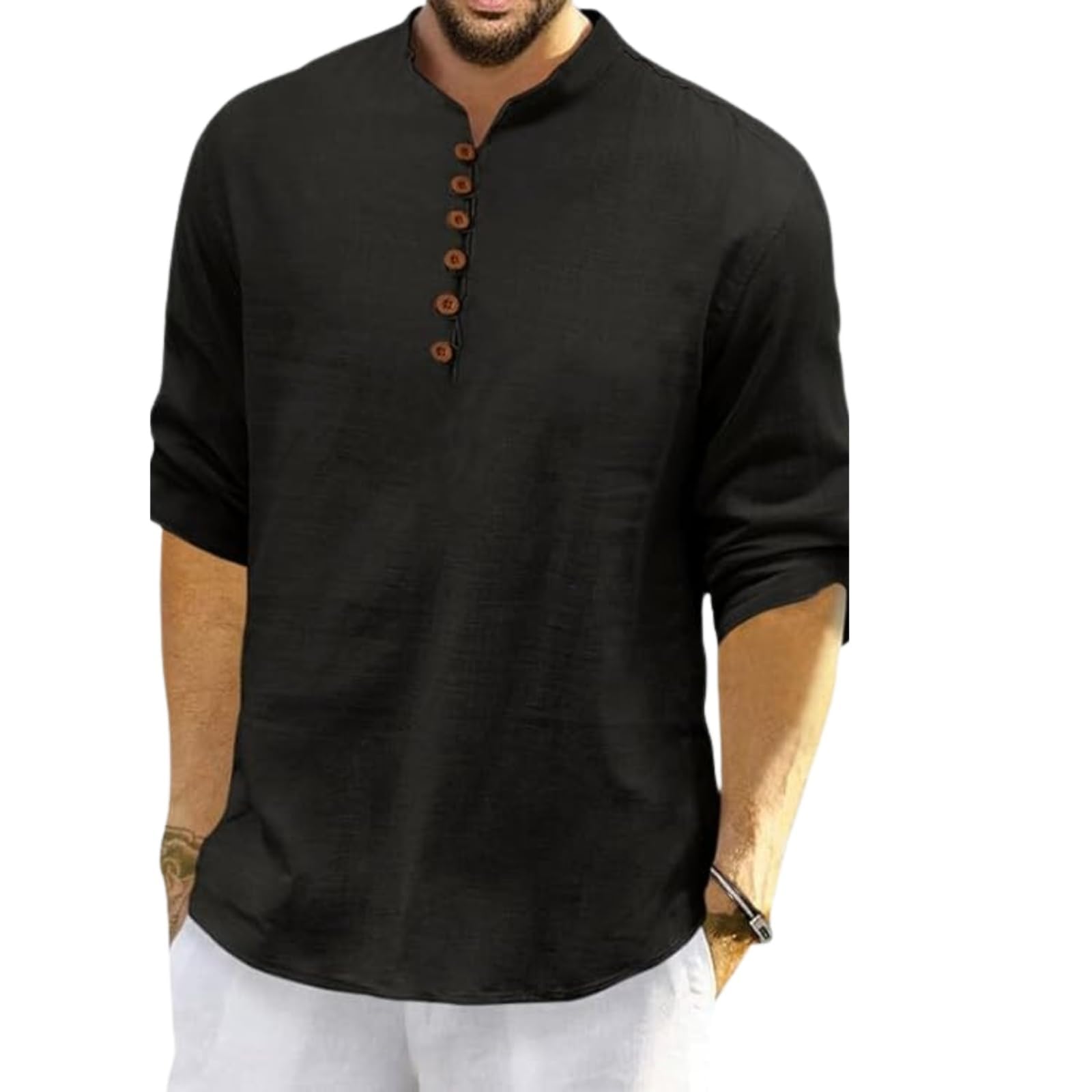 ROYALSCOUT Men's Cotton Polyester Blend Solid Regular Fit Full Sleeve Short Kurta | Ethnic, Lightweight Summer Kurta for Daily & Occasion Use