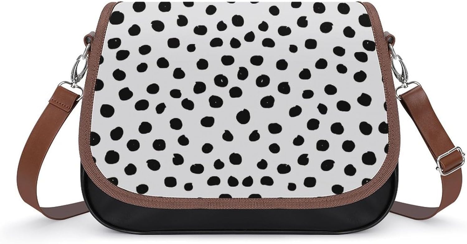 Animal Print Dots Black White DalmatianWomen's Faux Leather Crossbody Bag, Waterproof Wrinkle-Resistant Shoulder Bag with Detachable Strap, Large Capacity Casual Handbag, Fashion Daily Purse for Shopp