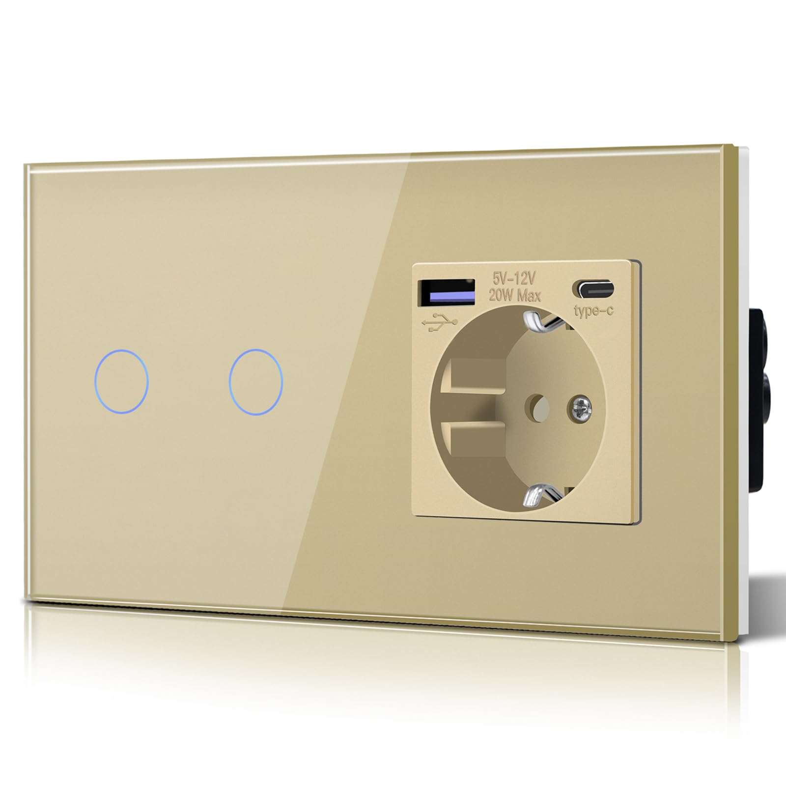 BSEED Enchufe Pared con 20W USB y Tipo C,Enchufe USB C de Cristal,Carga Rápida,3 en 1，Fácil Instalación,1 Enchufe,86mm Blanco — view 55