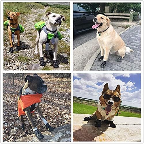 HuaTek Hundestiefel, wasserdichte Hundestiefel,Regenstiefel,Hundeschuhe für mittelgroße bis große Hunde mit Zwei reflektierenden Befestigungsbändern und robuster Rutschfester Sohle(schwarz, 4 Stück)
