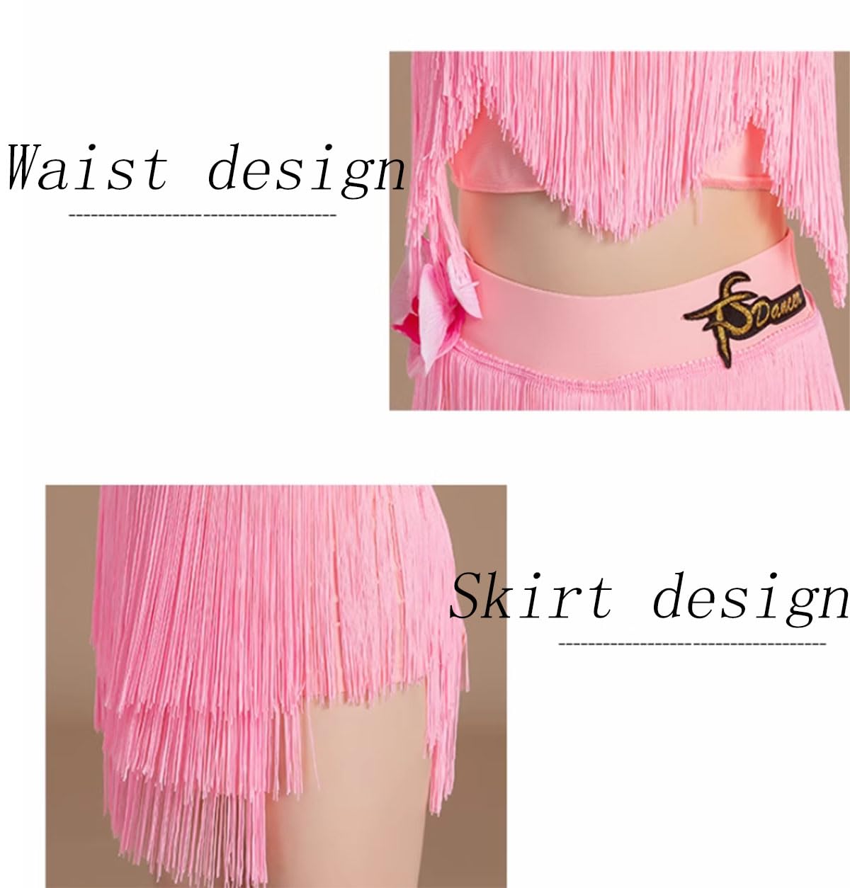 Abito con Frange per Bambine Gonna da Ballo per Bambini per Salsa Cha Cha Tango Top Costume da Ballo Abito da Allenamento per Spettacoli(140Cm)