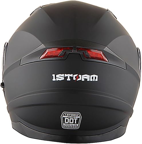 Miniatura 8 de 1Storm Nuevo casco modular de cara completa para motocicleta, escudo solar de doble visera con luz trasera LED recargable negro mate
