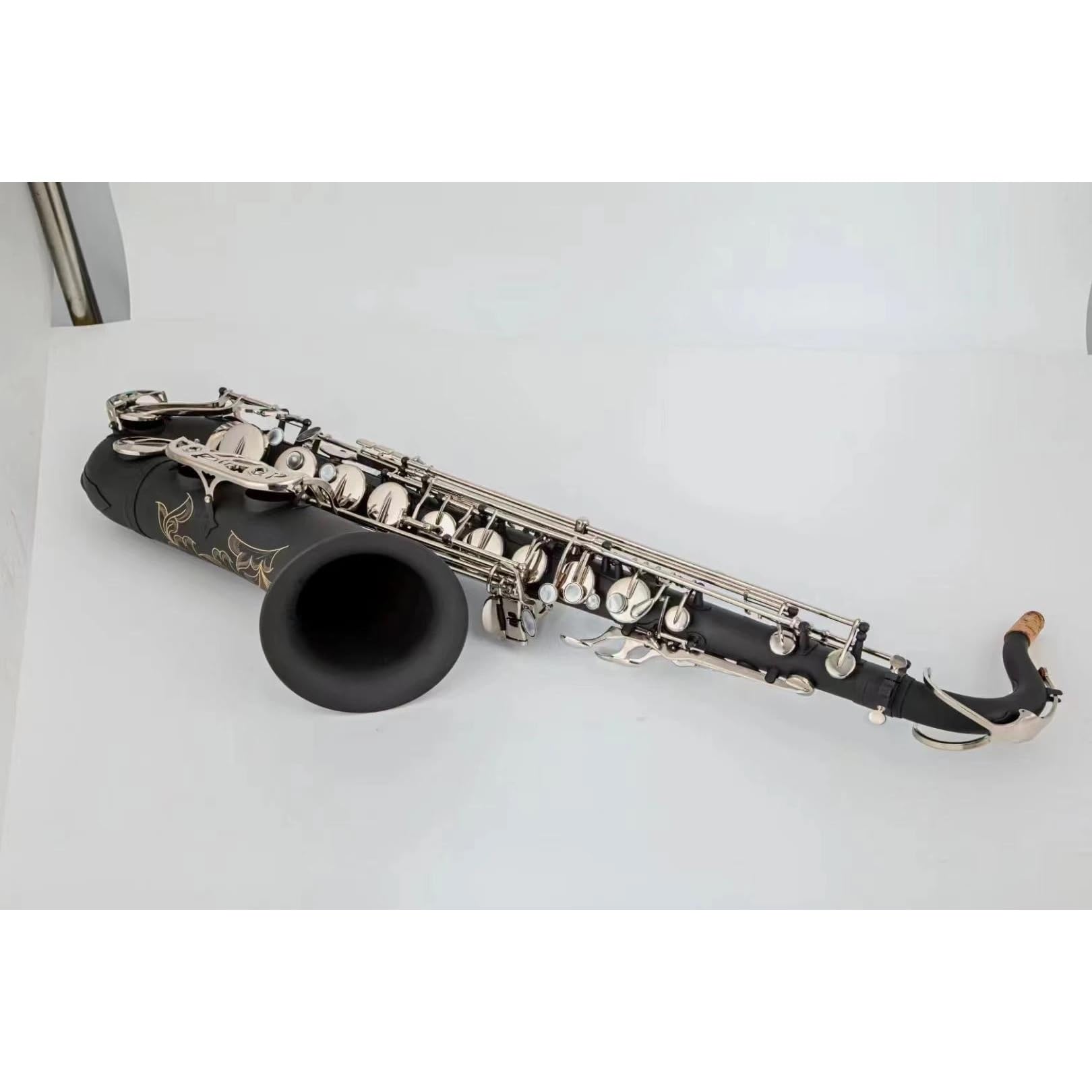 Saksofon Tenorowy Bb Tune Czarny Matowy Nikiel Instrument Dęty Drewniany Z Akcesoriami Do Futerału profesjonalny Saksofon (Color : Leather bag)