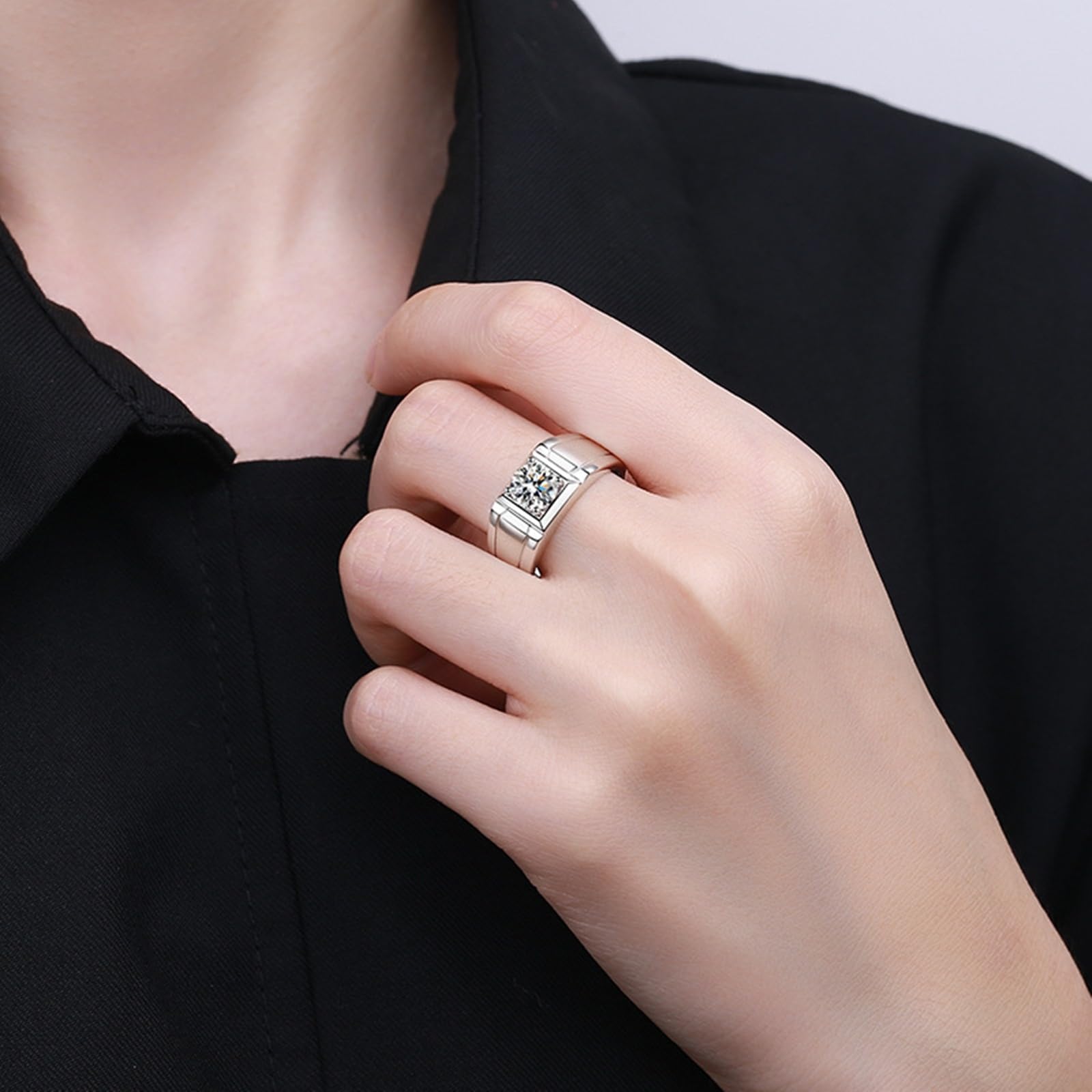 KnSam Anillo de boda de oro blanco de 14 quilates/18 quilates, joyas de oro auténtico, 0,5 quilates, diseño clásico, redondo, anillo de compromiso de diamante 750/585 para hombre, tallas 47-62