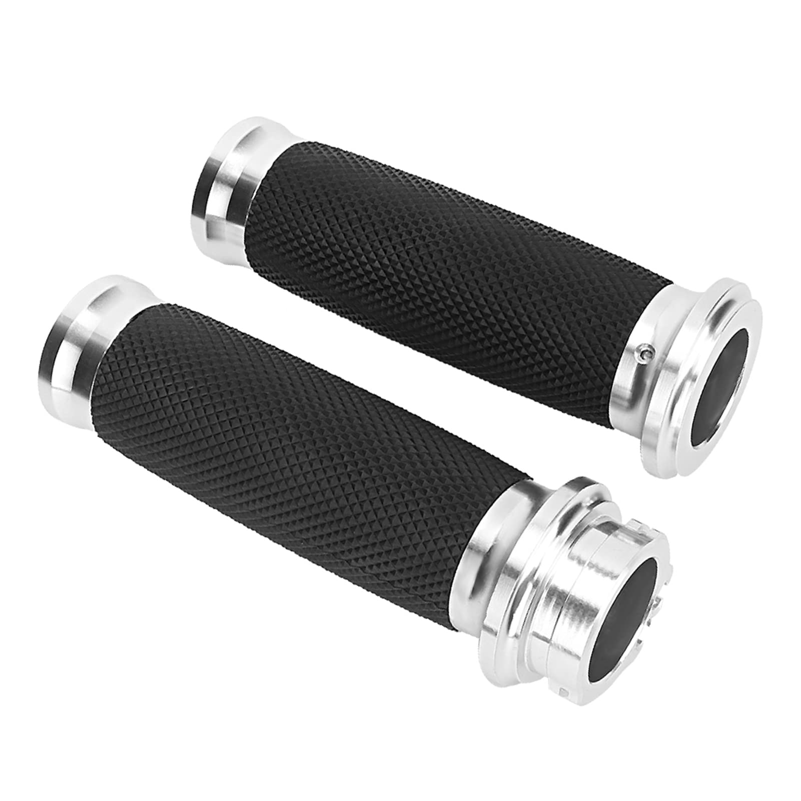 Puños de manillar universales, 1 par de empuñadura antideslizante para manillar de motocicleta de 25 mm, aluminio + goma(Plata)