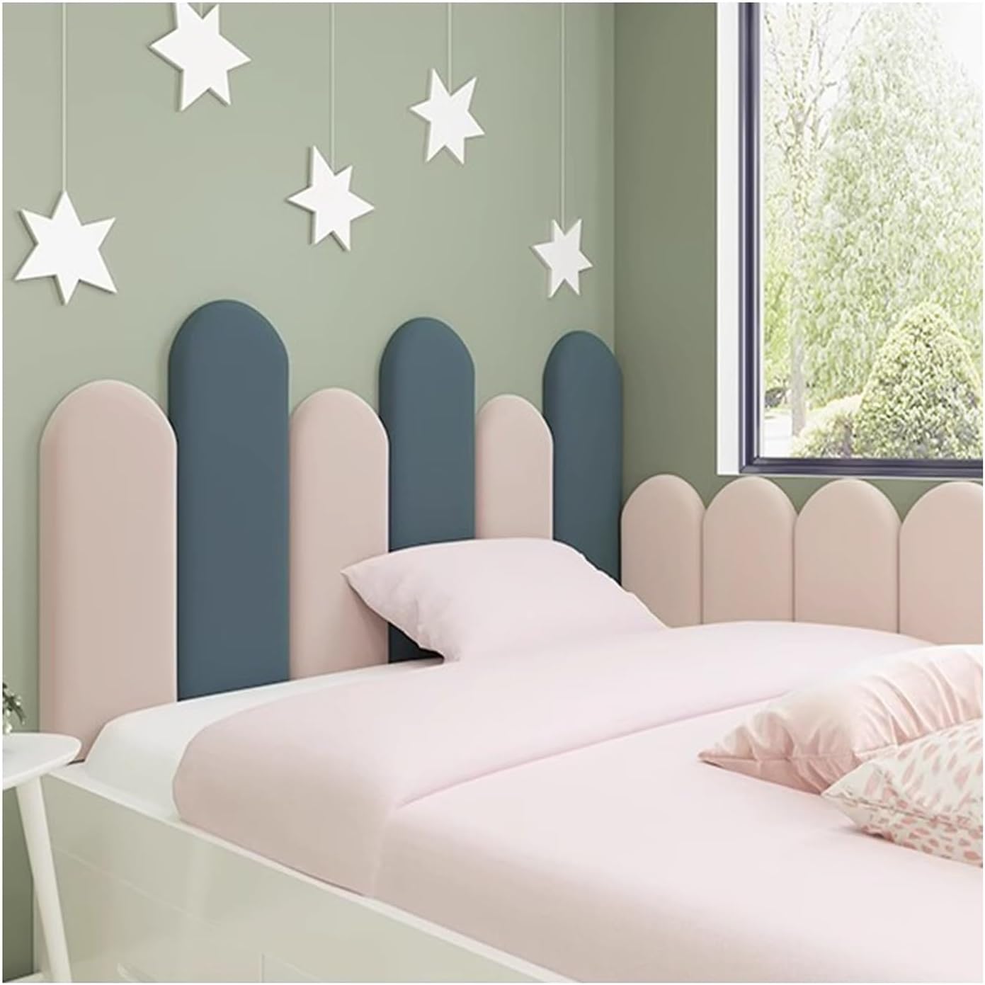 3D Kid's Anti Collision Wall Padding Self-Adhesive Padded Wall Panels Oval Wall Decor Tatami Upholstered Headboard for Bedrooms Playrooms (Color:A,Size:80X55cm)