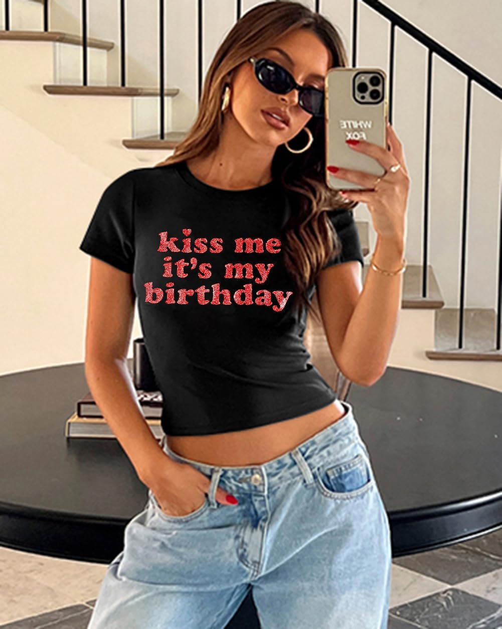 Birthday Shirts for Women Kiss Me Its My Birthday Shirt Crop Top Glitter Graphic Birthday Squad Shirts Birthday Party Tops - Image 5